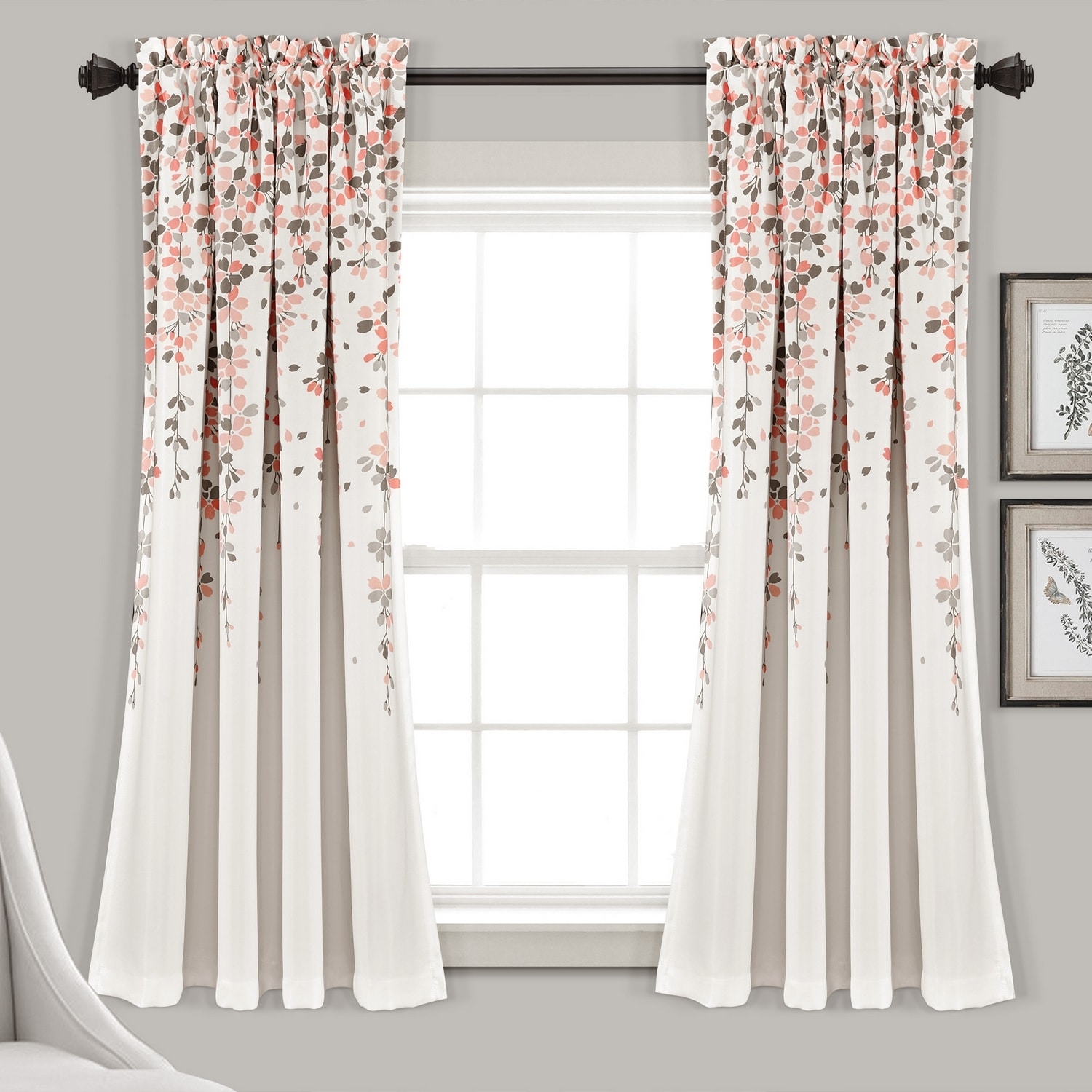 Lush Decor 16T006185 63-Inches Blush Floral Light filtering Rod pocket Curtain panel pair