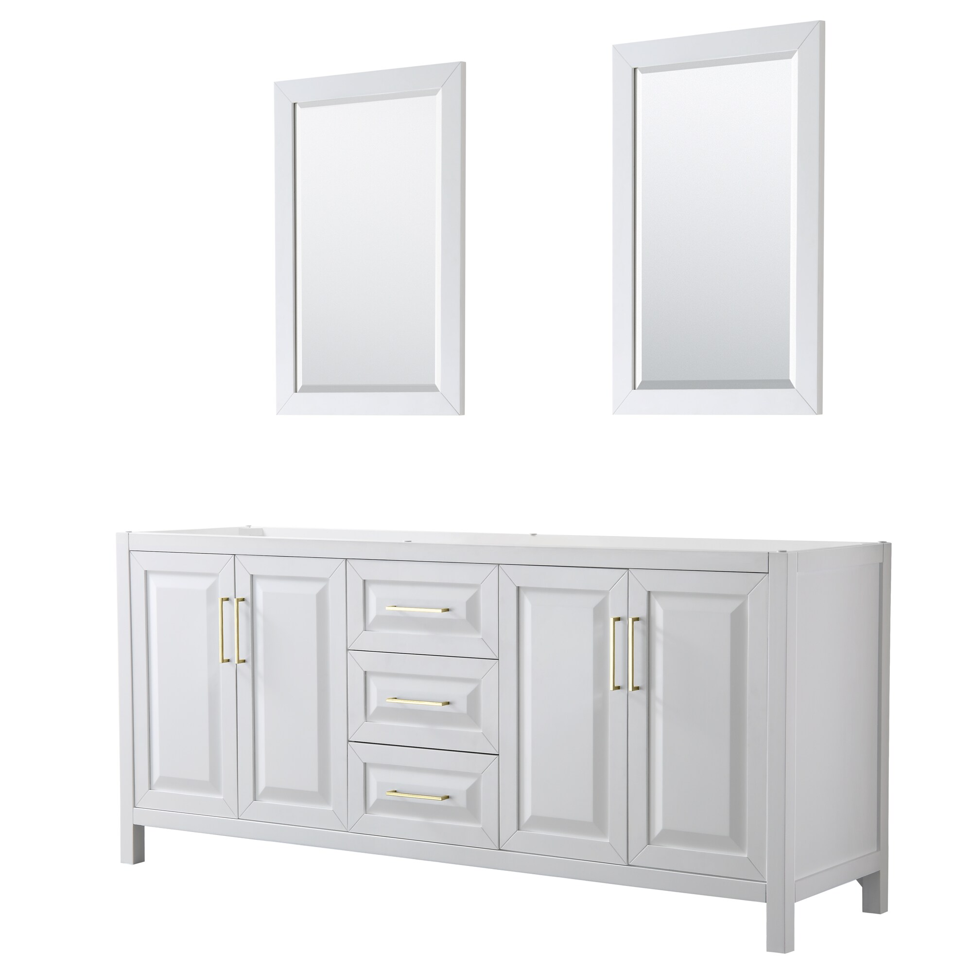 Wyndham Collection WCV252580DWGCXSXXM24 Daria 80-in White with Brushed Gold Trim Bathroom Vanity Base Cabinet without Top (Mirror Included)