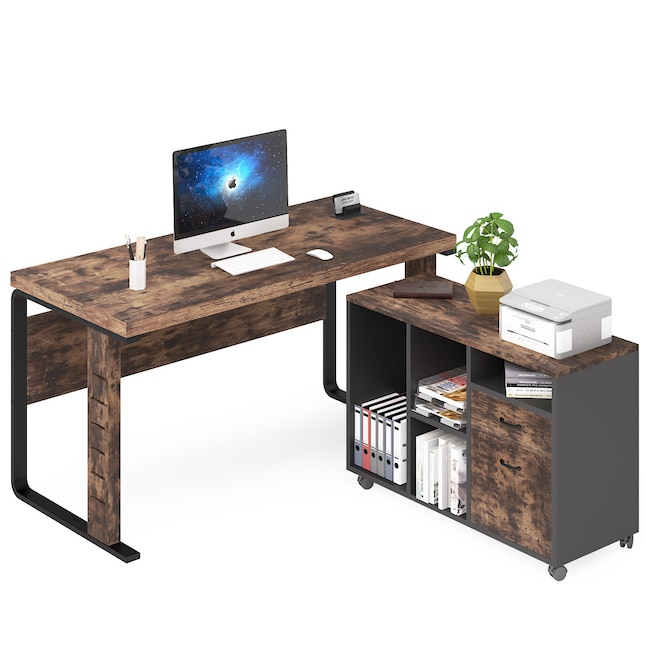 Tribesigns Hoga C0320 55 11 In Brown, Corner Office Desk With Bookcase