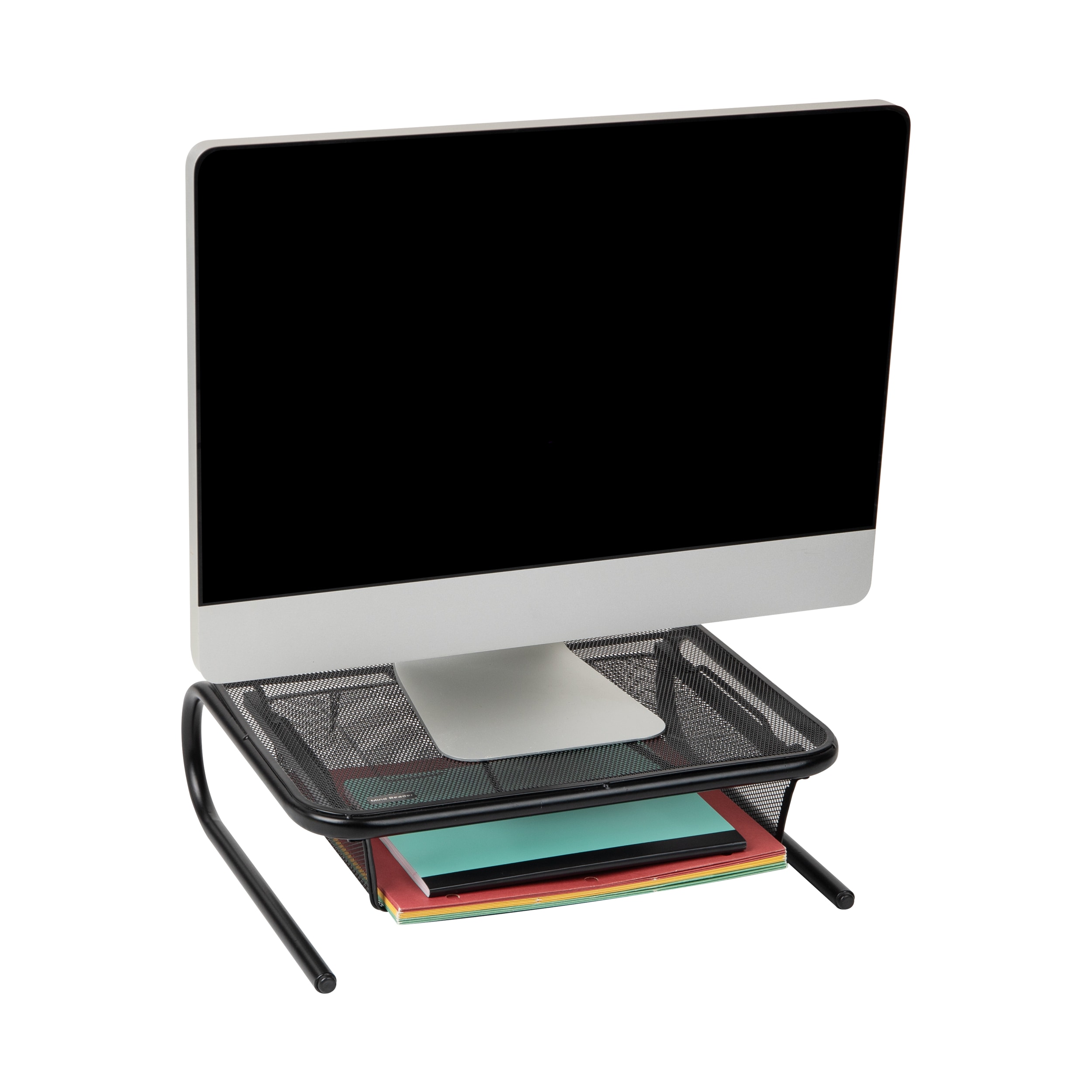 Mind Reader MESHKING-BLK  Metal Mesh Monitor St and Desk Organizer with Storage Drawer For Papers, Folders, or Desk Accessories, Black