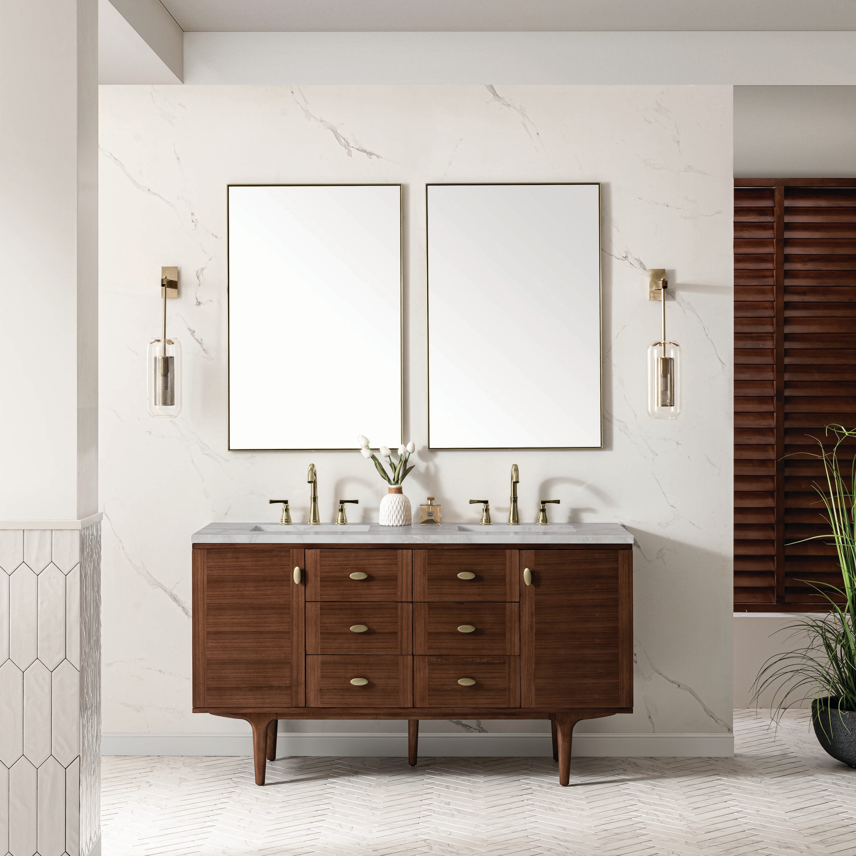 James Martin Vanities Amberly 60-in Mid-century Walnut Undermount ...