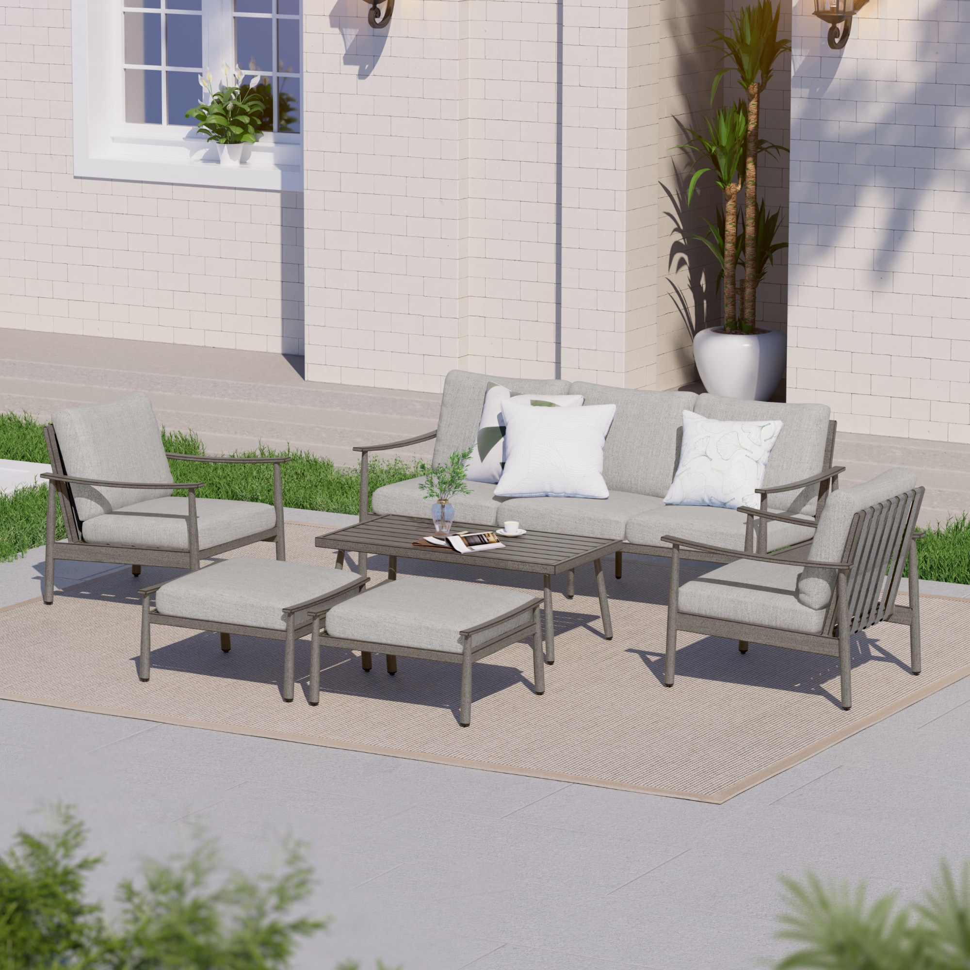  CP-SF6-GG-B2-WL2 6 -Piece Patio Sofa Conversation Set with Gray Cushions