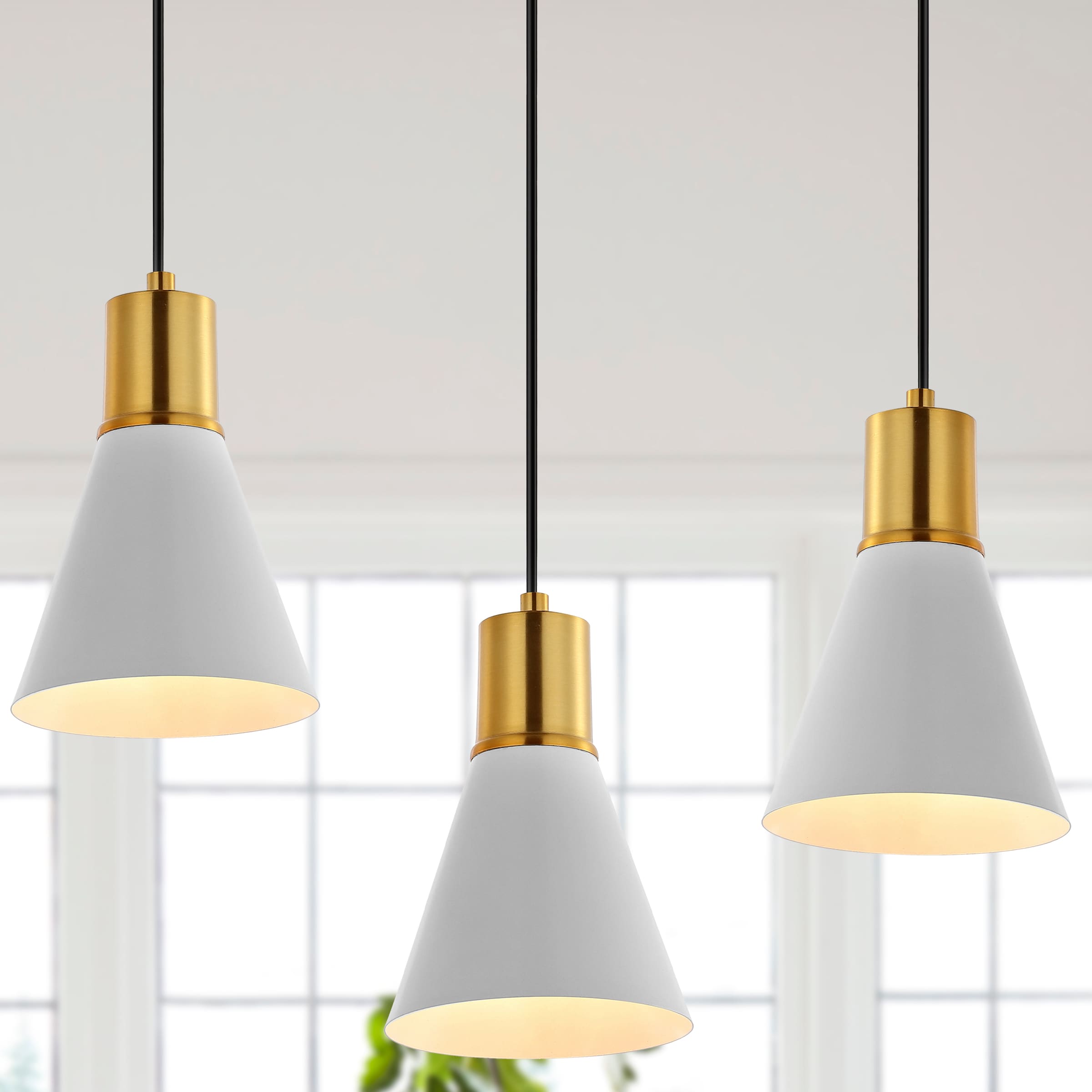Apollo White and Brass Gold 33.5" Adjustable Linear LED Pendant