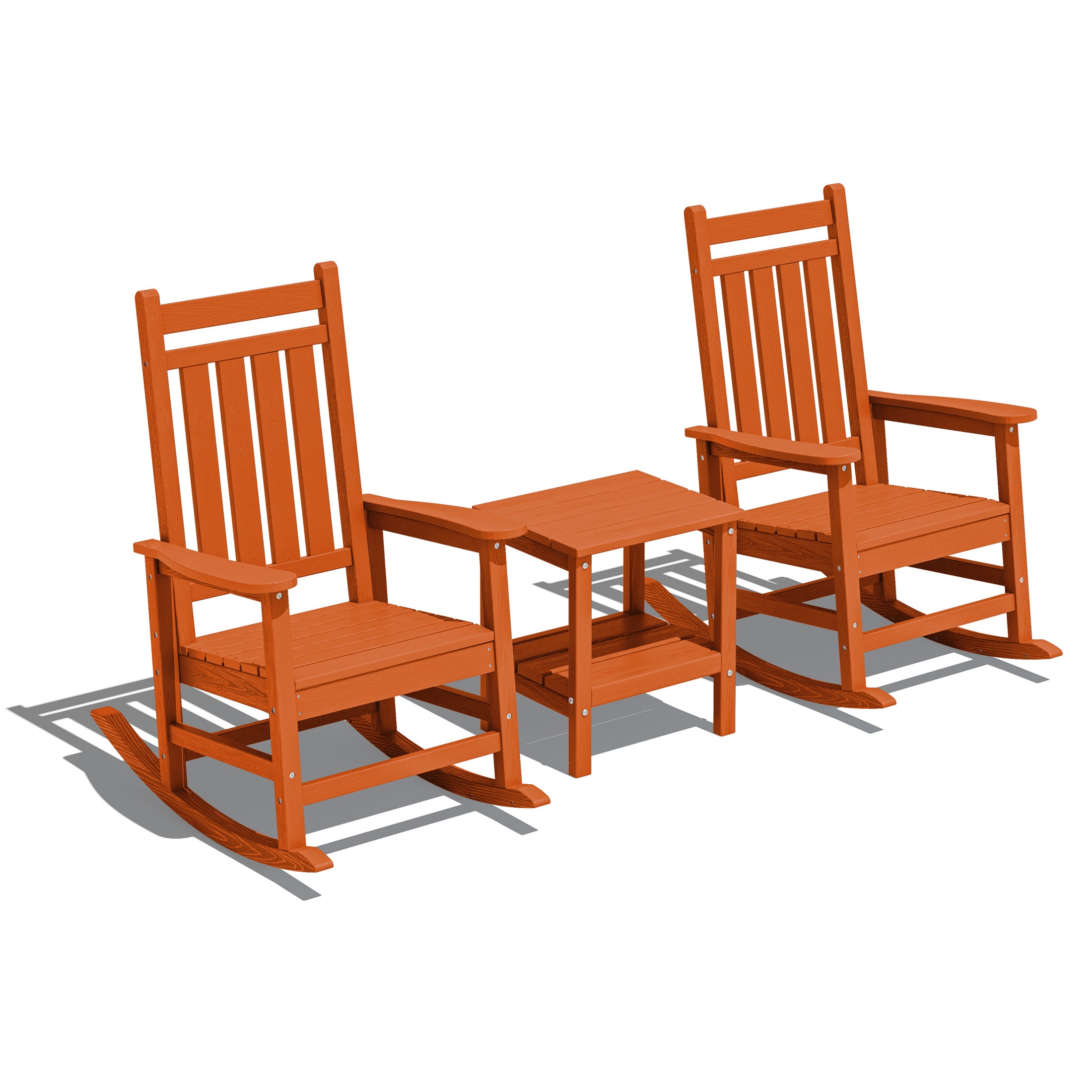 JEAREY GBYY3JT-OR HDPE High-back Patio Rocking Chair Set of 2 Orange HDPE Frame Rocking Chair with Slat Seat