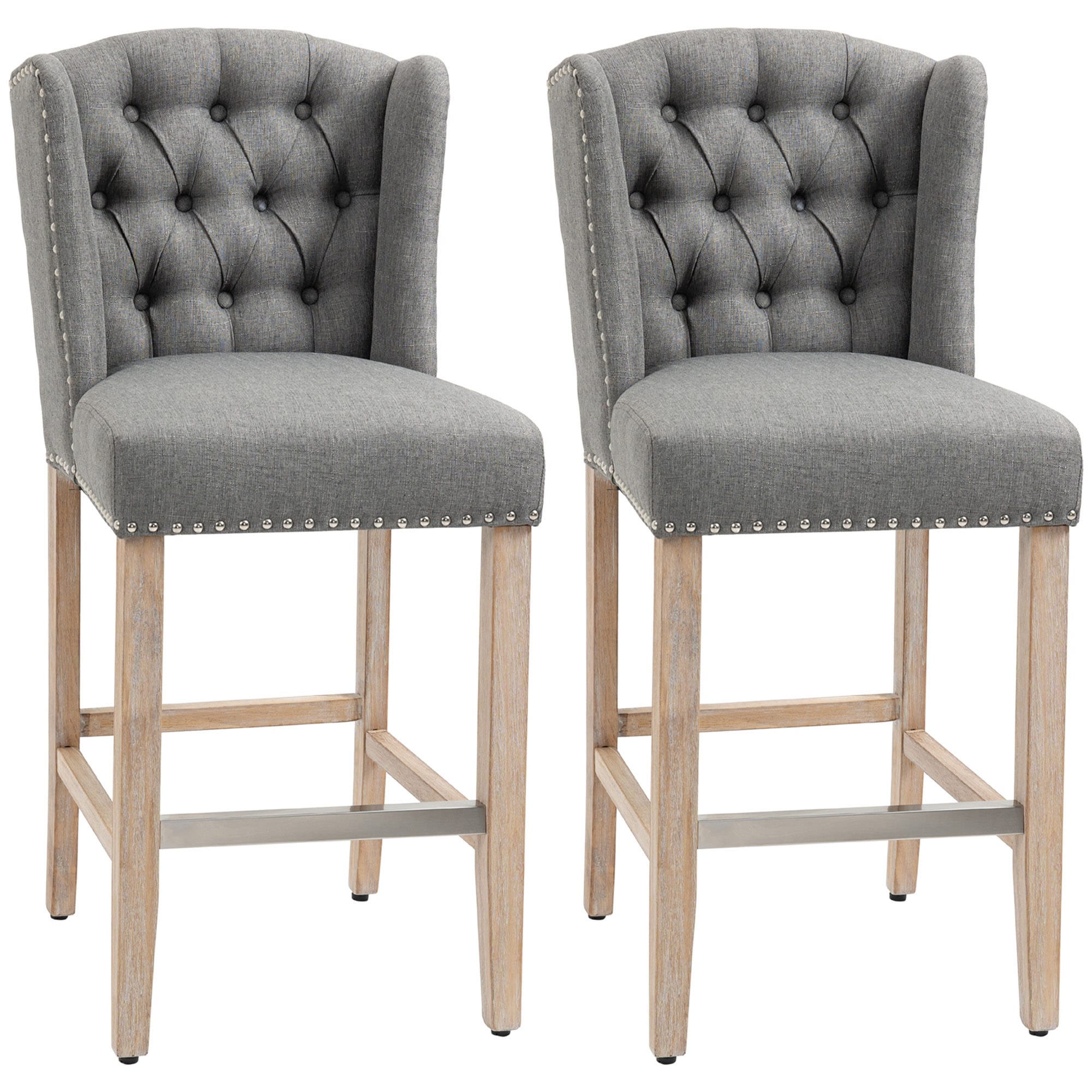 Sumyeg CA-YSDK01 Counter Height Bar Stools Set of 2 with Wood Legs 2 -Set Light Gray 26.75-in H Counter height Square seat Upholstered Wood Bar Stool and Back
