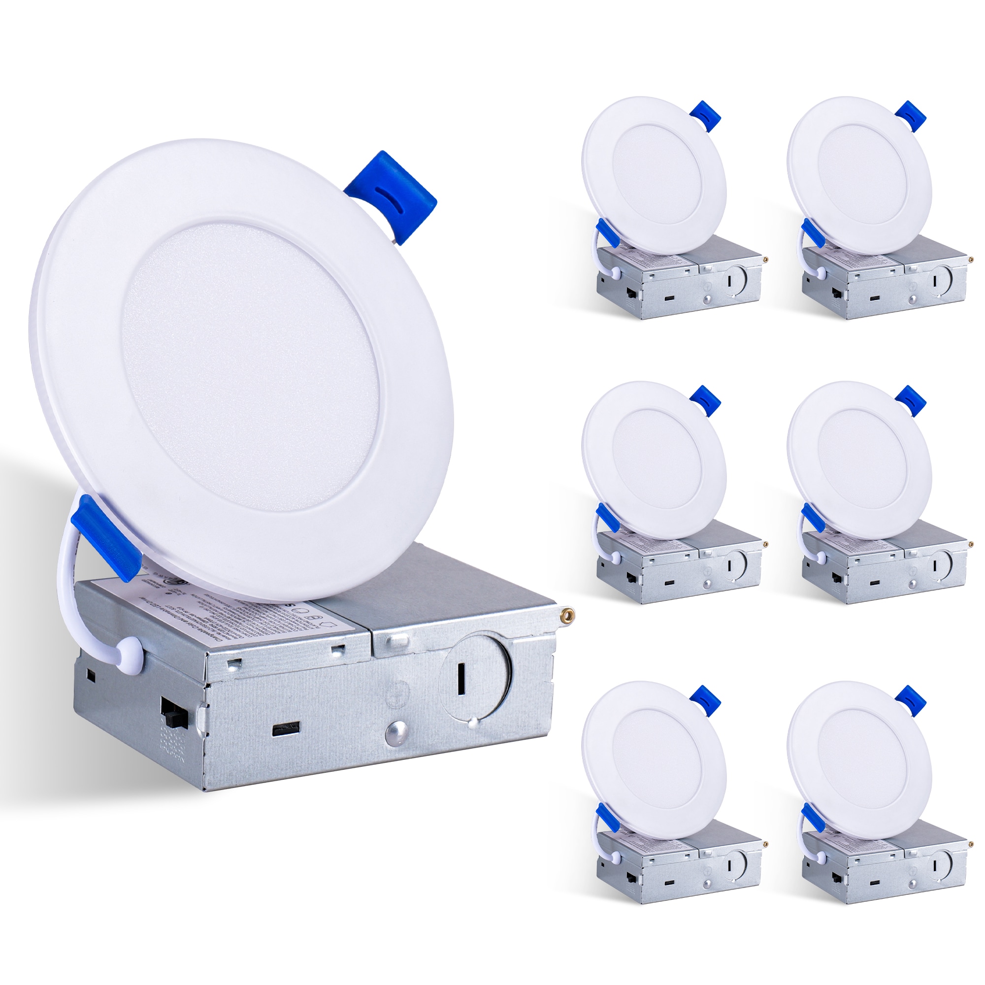 GDFStudio 6 Pack 4 Inch White LED Recessed Light  Dimmable  2700K-5000K 5CCT  800LM High Brightness  9W 120V  Ultra-Thin Canless Wafer Light