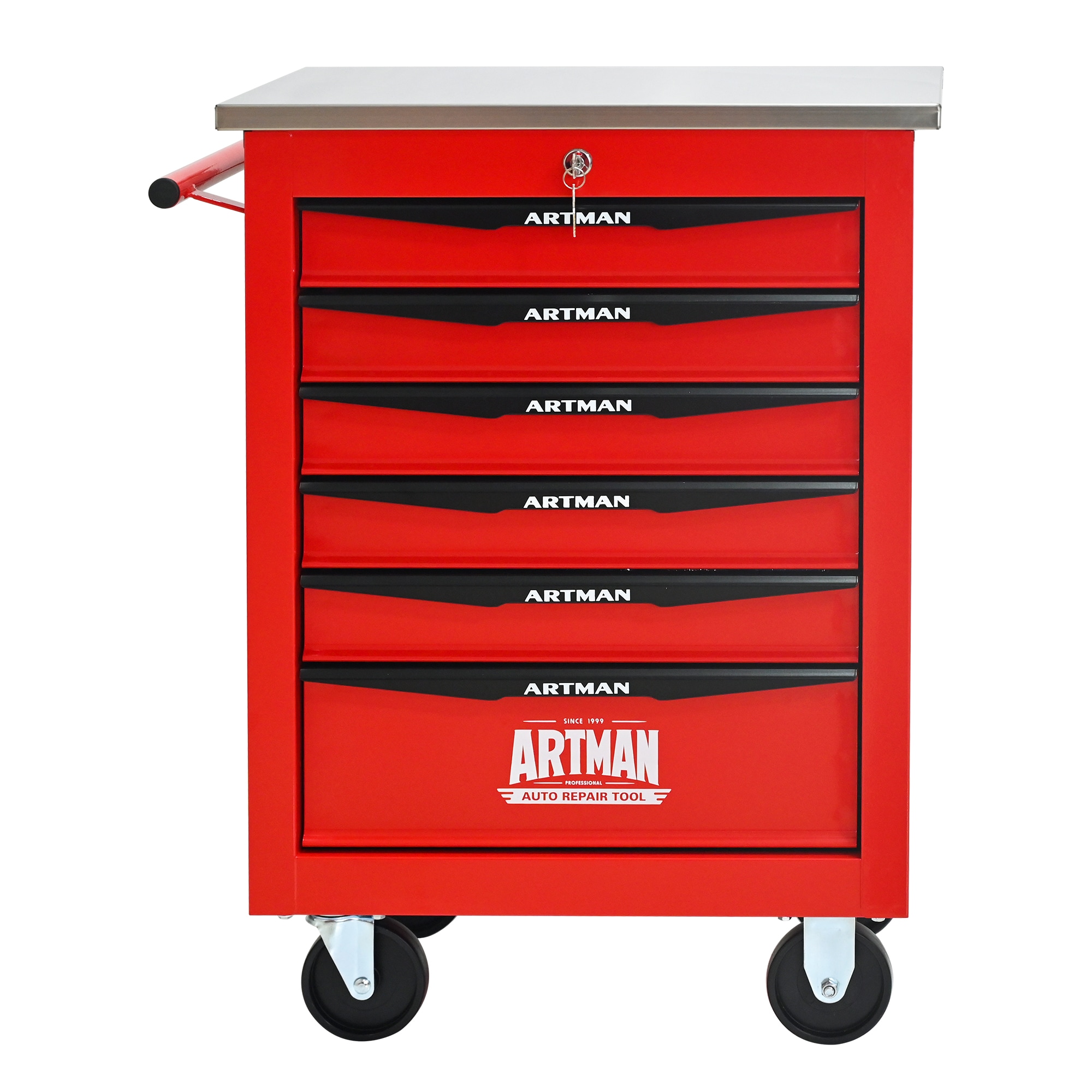 LOVMOR  6 Drawer 24.61 x 13.58 x 30.71 inch Ball Bearing Slide Tool Cart Lockable Tool Storage Organizer Steel Red and Black