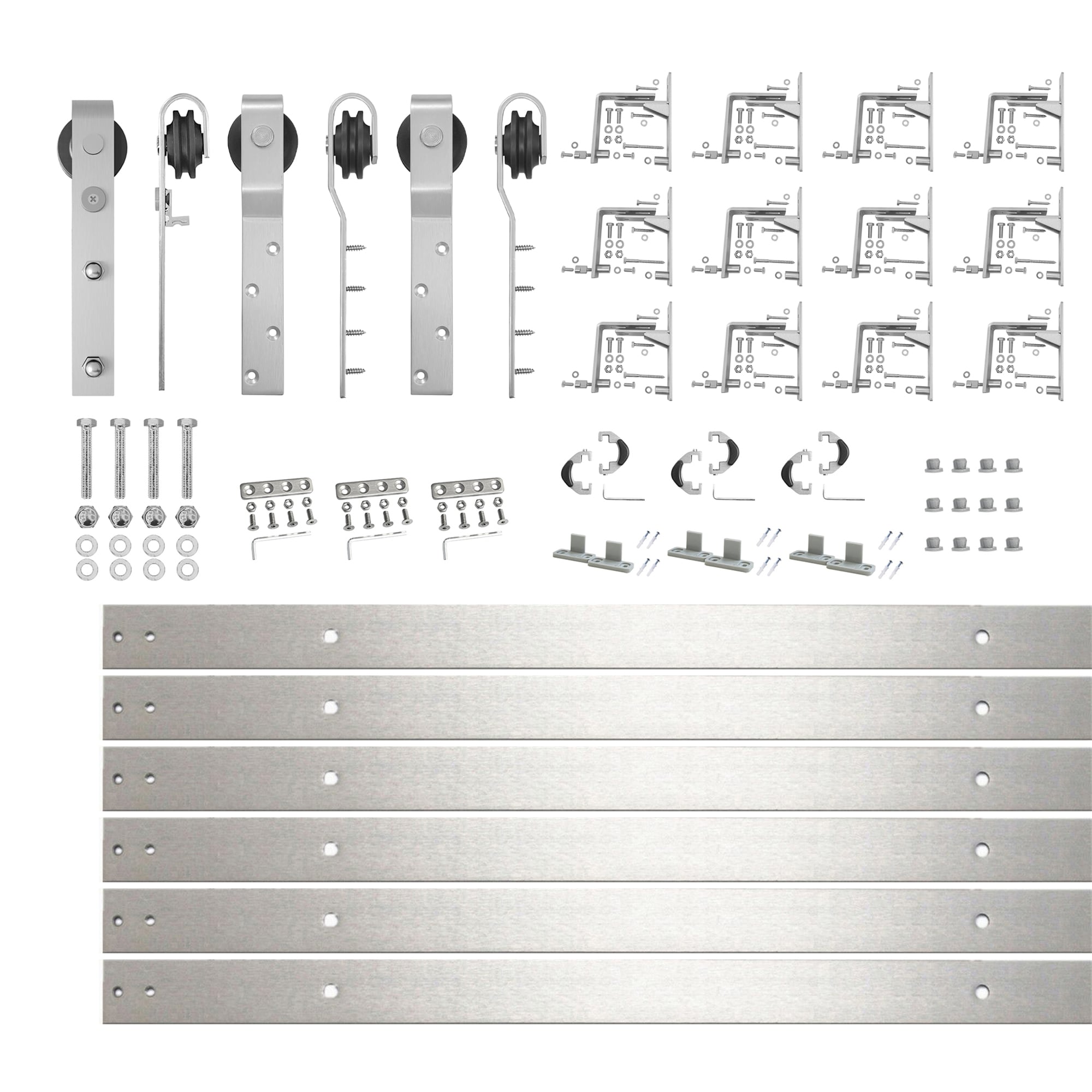 HOMACER 168-in Brushed Brushed Nickel Indoor J-strap Triple bypass Barn door hardware kit