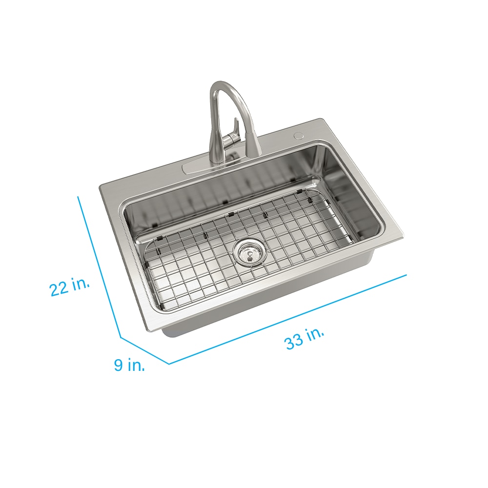 allen + roth The Alden Dual-mount 33-in x 22-in Stainless Steel Single Bowl  1-Hole Kitchen Sink All-in-one Kit in the Kitchen Sinks department at