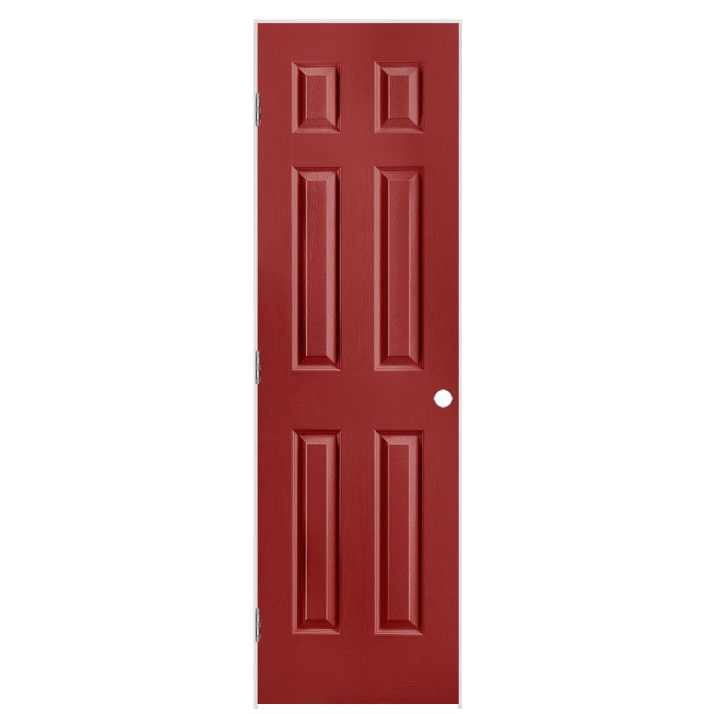 Masonite 1316977 24-in x 80-in Barn Red Solid core 6-panel Right hand Textured Prefinished Molded composite Flat Jamb Single Prehung Interior Door