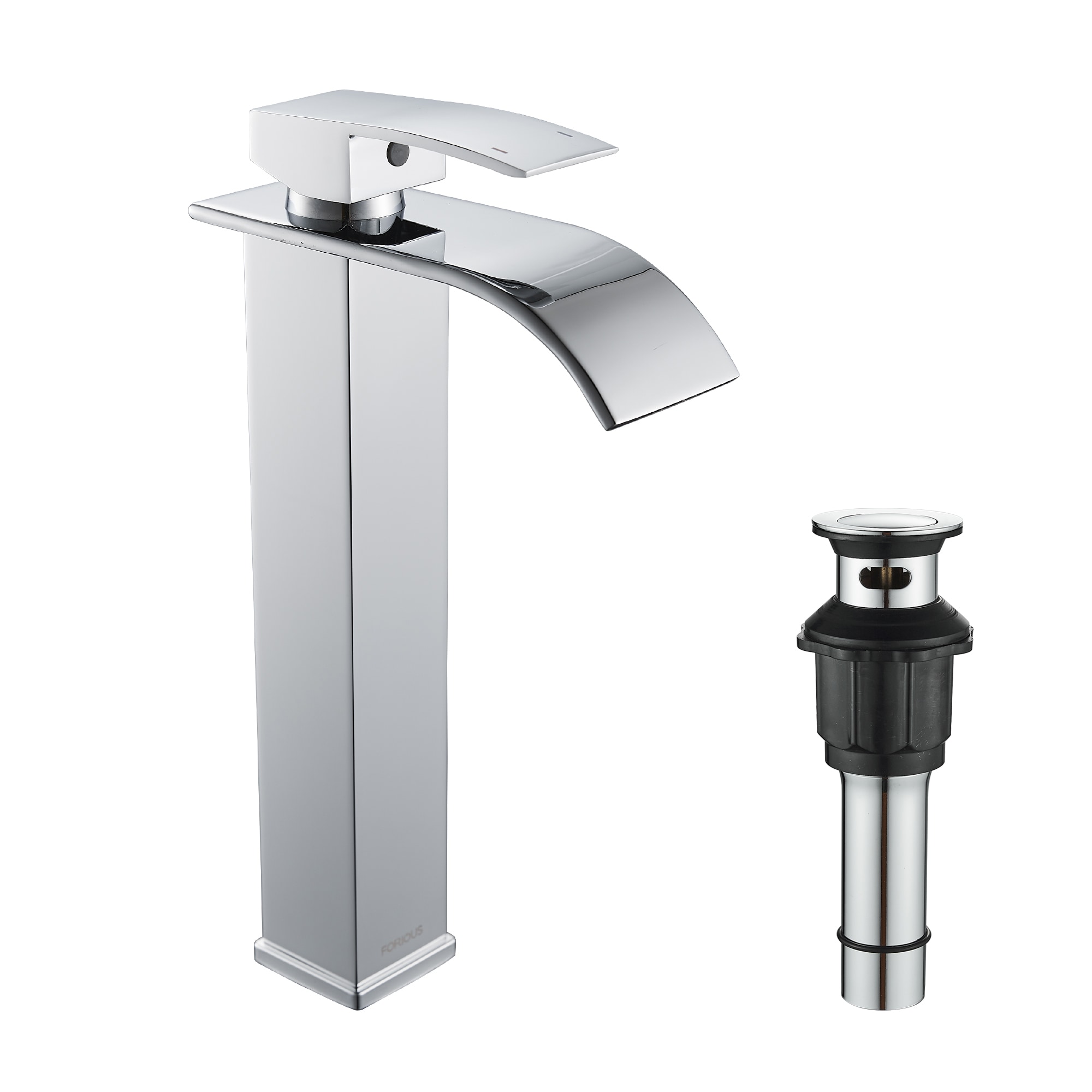 FORIOUS LL03302CH-H Chrome Vessel 1-handle Waterfall Commercial/Residential Handle Bathroom Sink Faucet with Drain