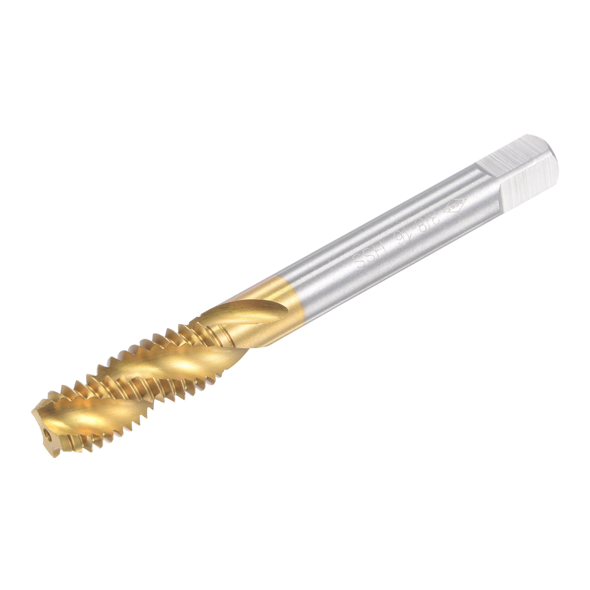 Unique Bargains Spiral Flute Threading Tap 3/8-16 UNC HSS (High Speed Steel) Titanium Plated Machine Thread Screw Tap 3 Flutes Tapping Tool H2 Tolerance #S26031100UX4629