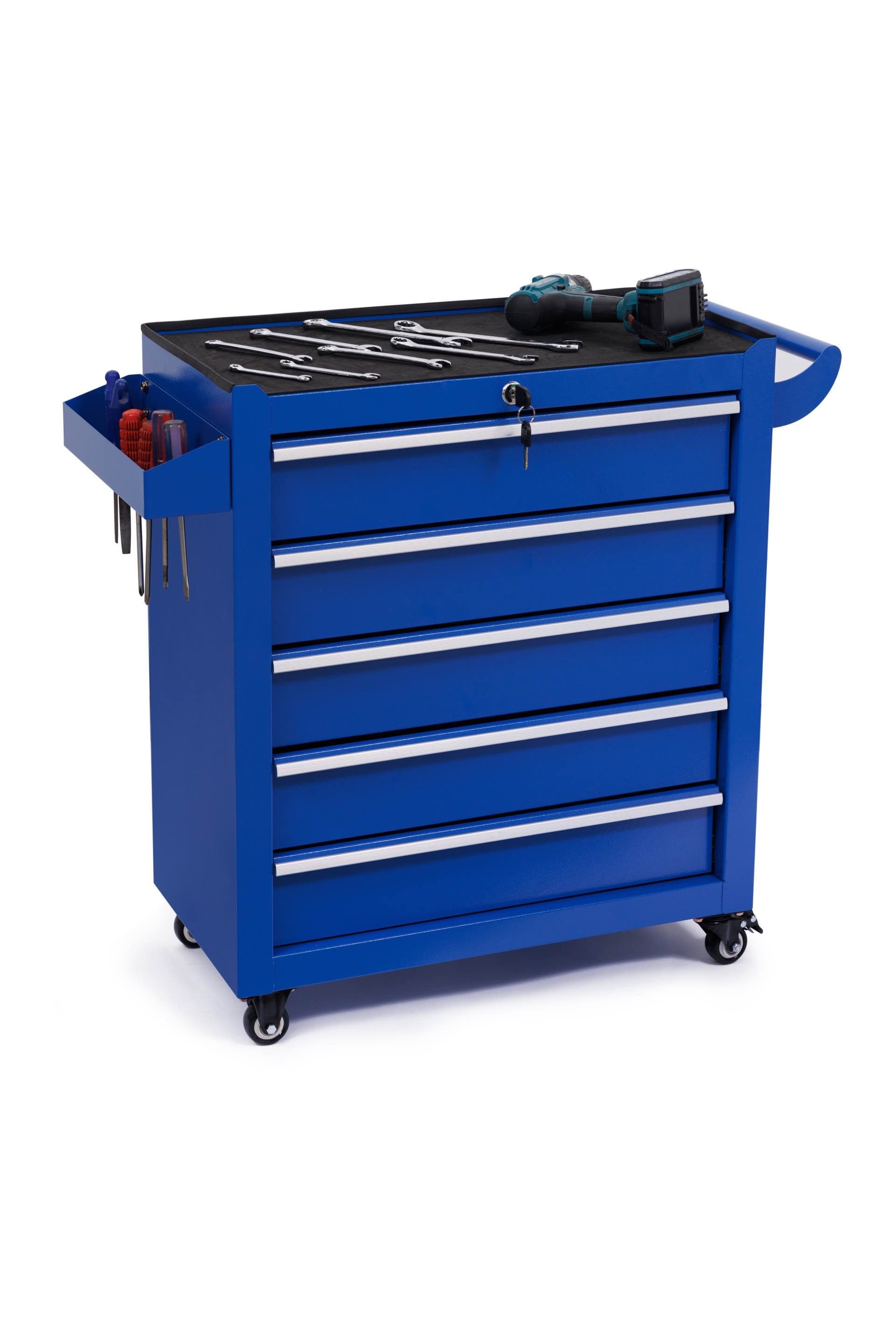 Mondawe 5 Drawer Steel Rolling Tool Cabinet with Locking Wheels Blue Tool Storage Chest