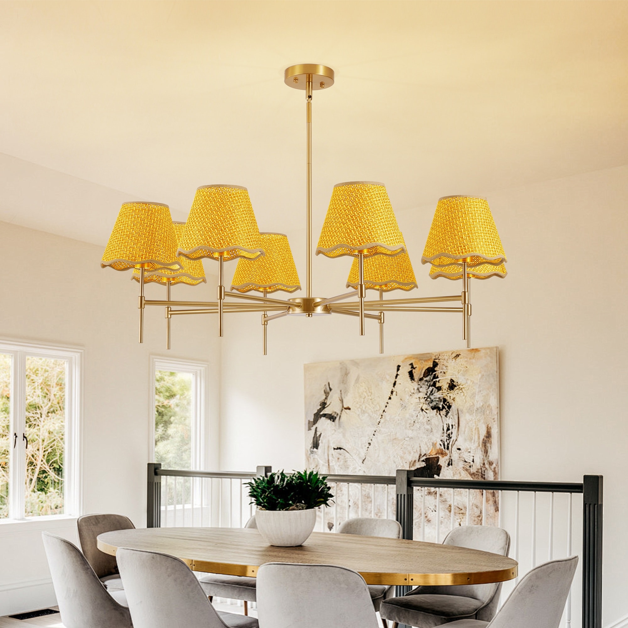 Dexmalle  Gold Farmhouse Chandelier 8-Light Boho Pendant Lamp