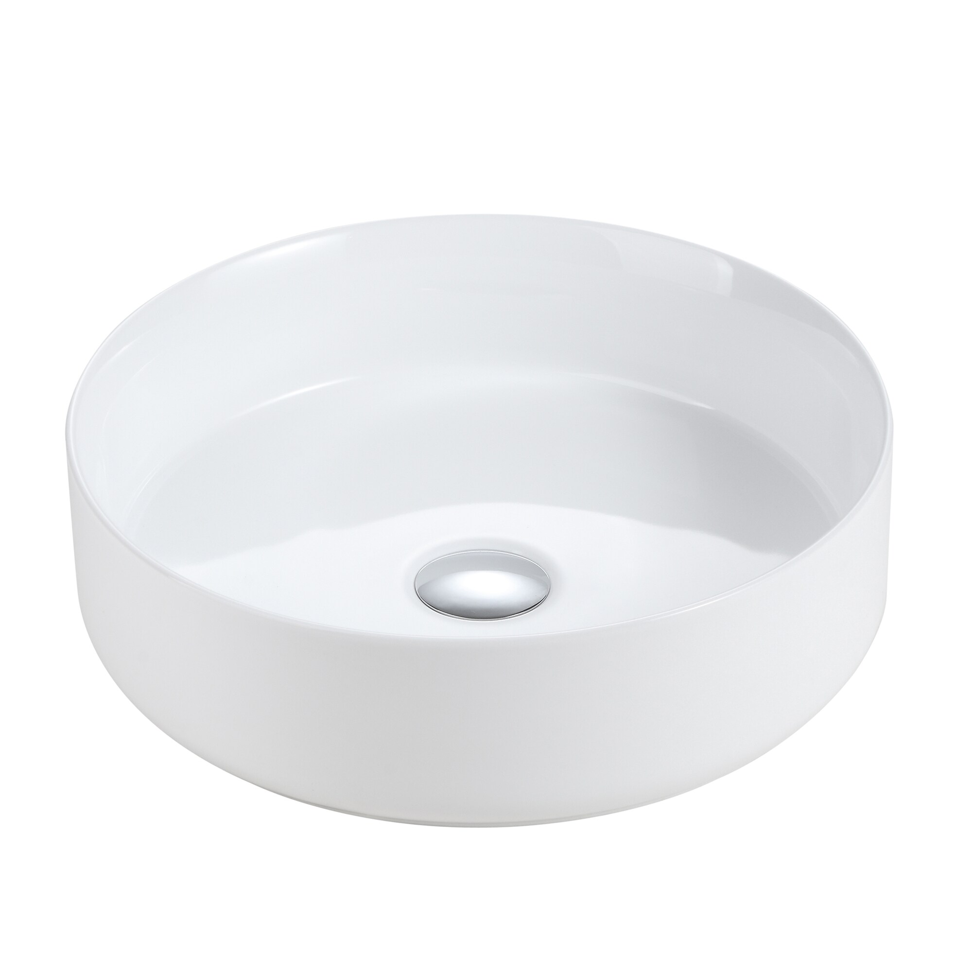 Blisstyle Premium Ceramic 15.56-in Vessel Round Modern Gloss White Bathroom Sink