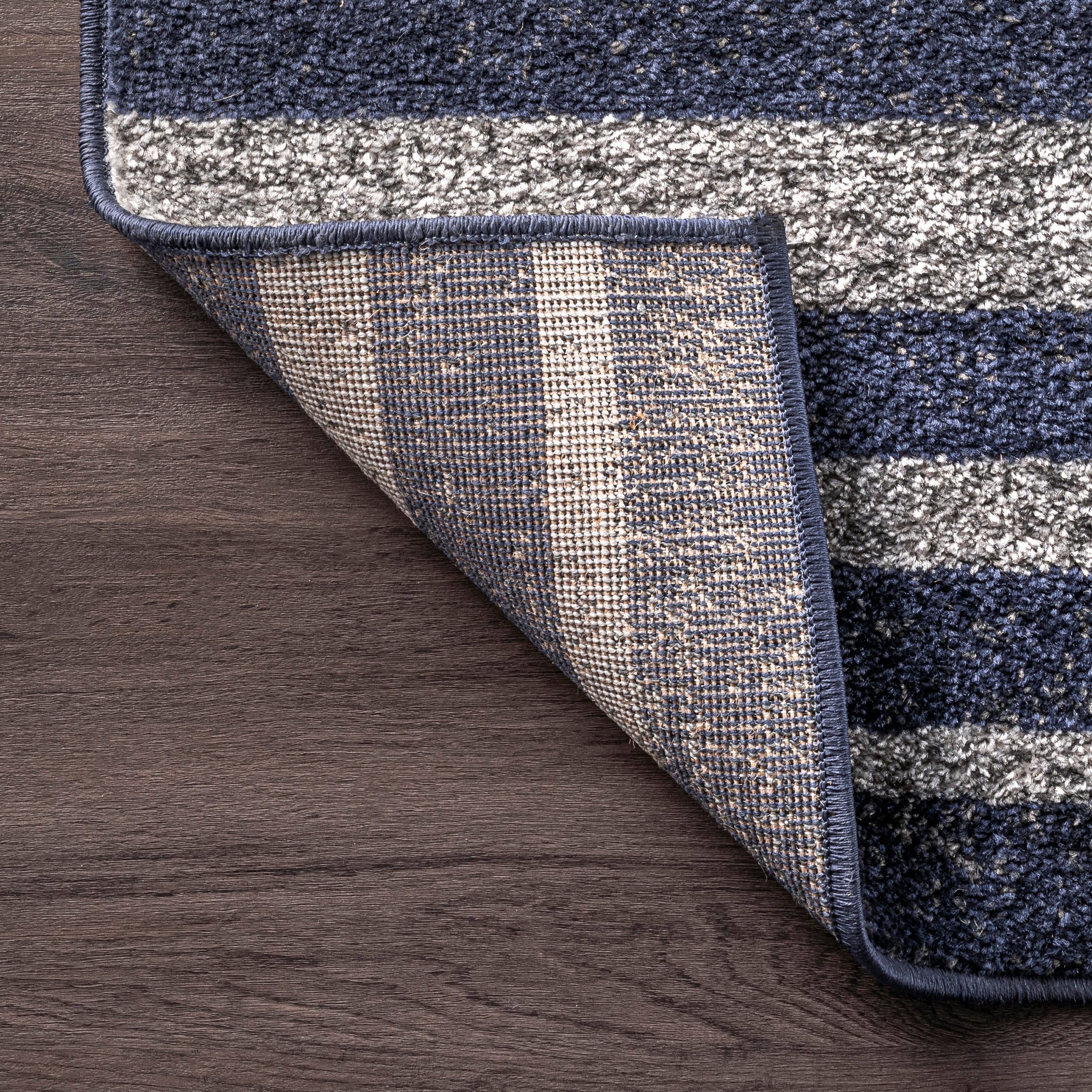 Coastal Charm Blue Stripe Synthetic Area Rug 5' x 8'