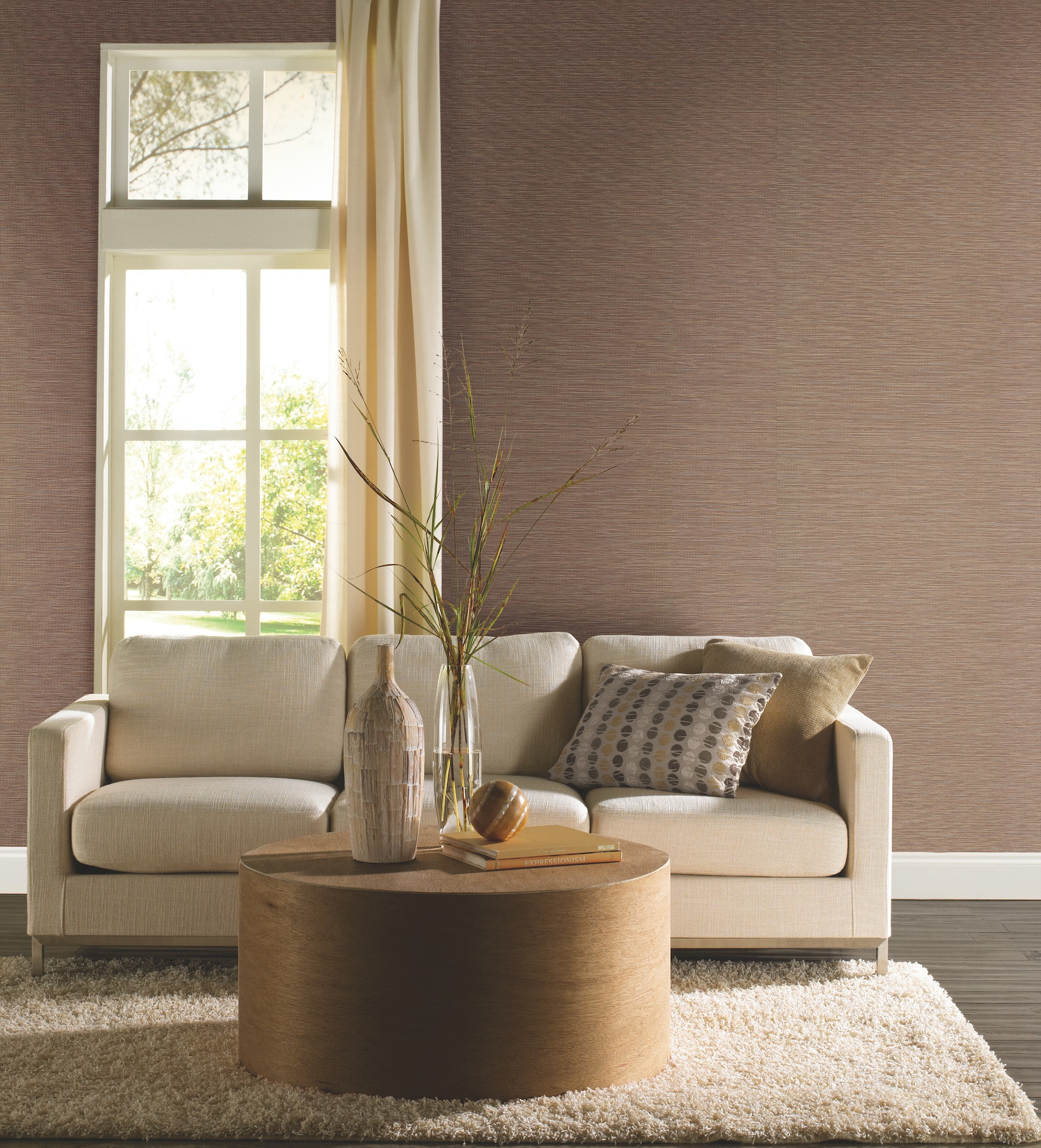 York Wallcoverings CD1037N Brown Ramie Weave Wallpaper