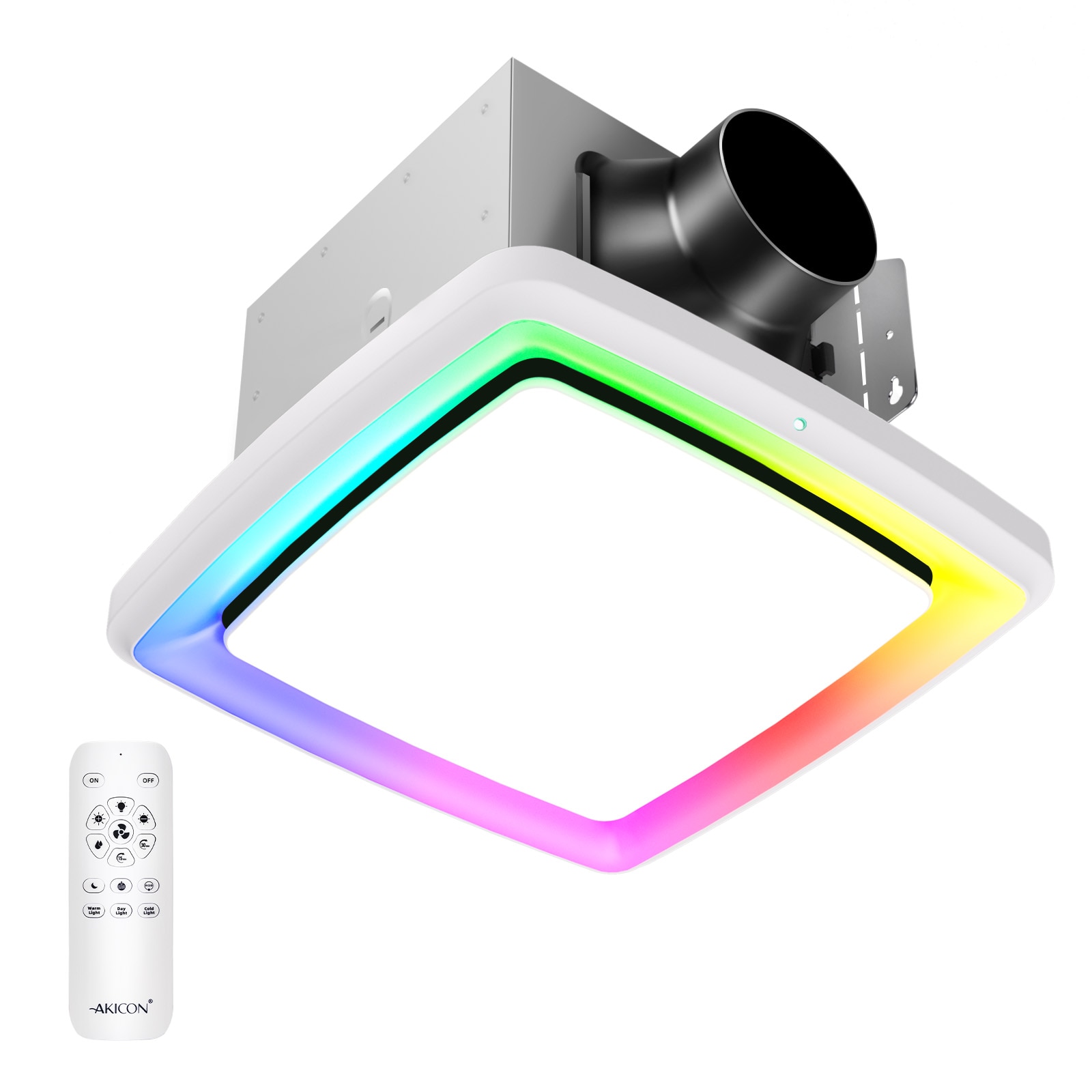 Akicon AKHR110-RGB1-W 1.5-Sone 110-CFM White Decorative Lighted Bathroom Fan with Humidity Sensor