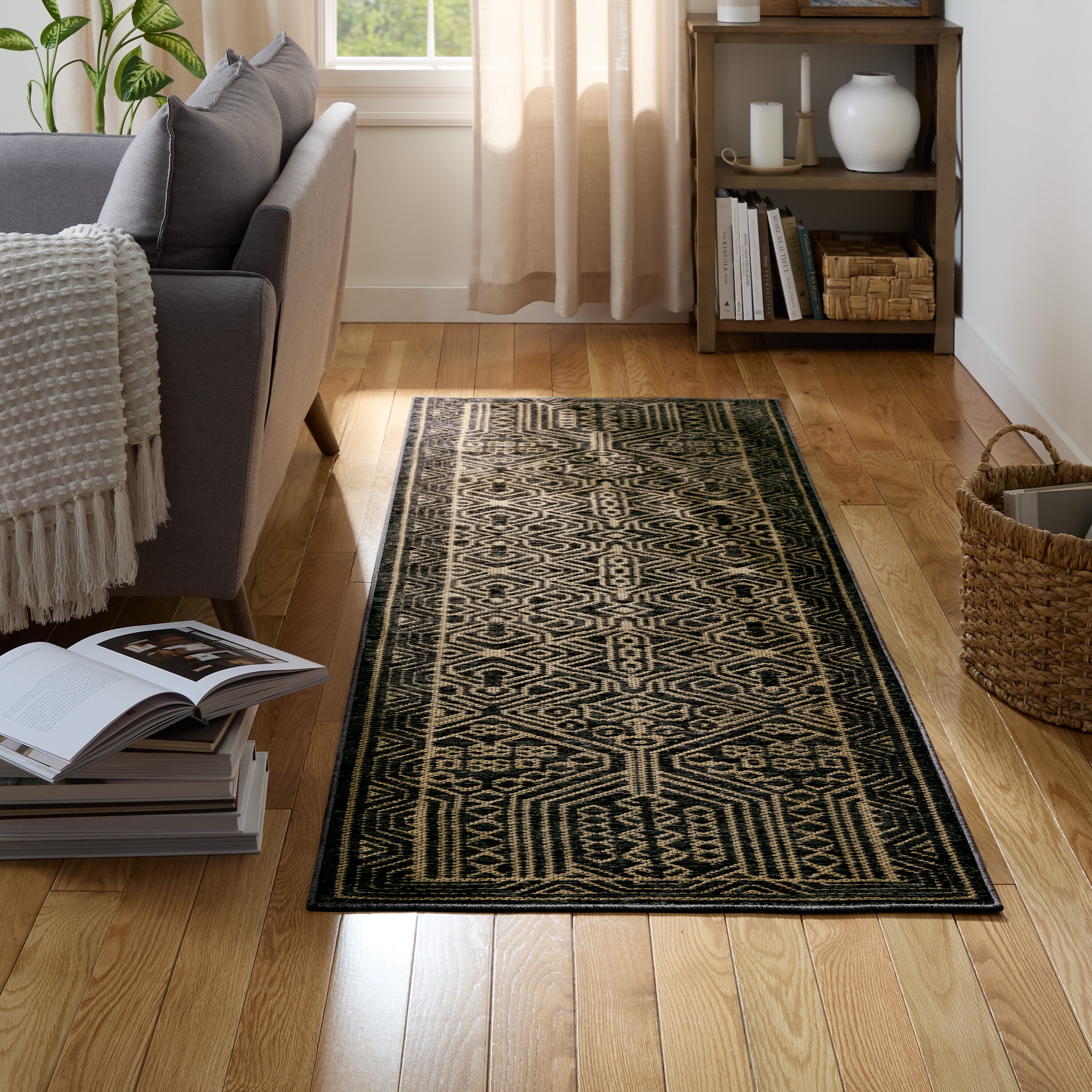 allen + roth 4-17-452 2 x 7 (ft) Loomed Jute Charcoal Rectangular Indoor Runner rug