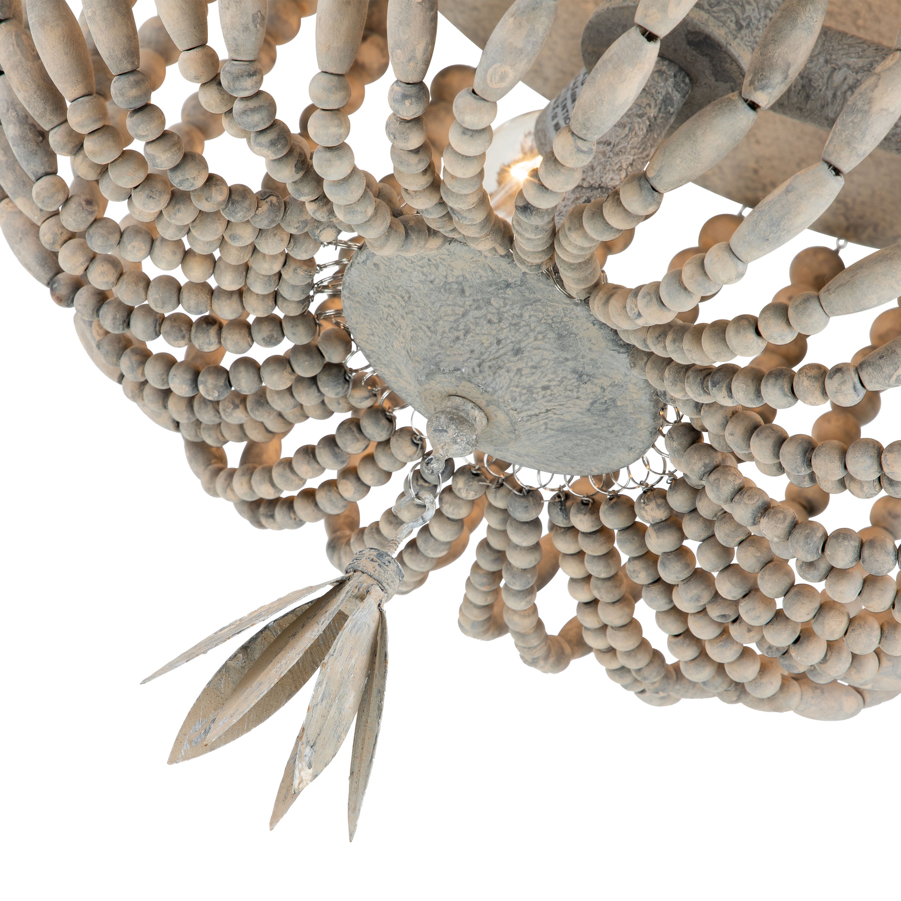 Vintage Gray Wood Beaded 3-Light Flush Mount Ceiling Fixture