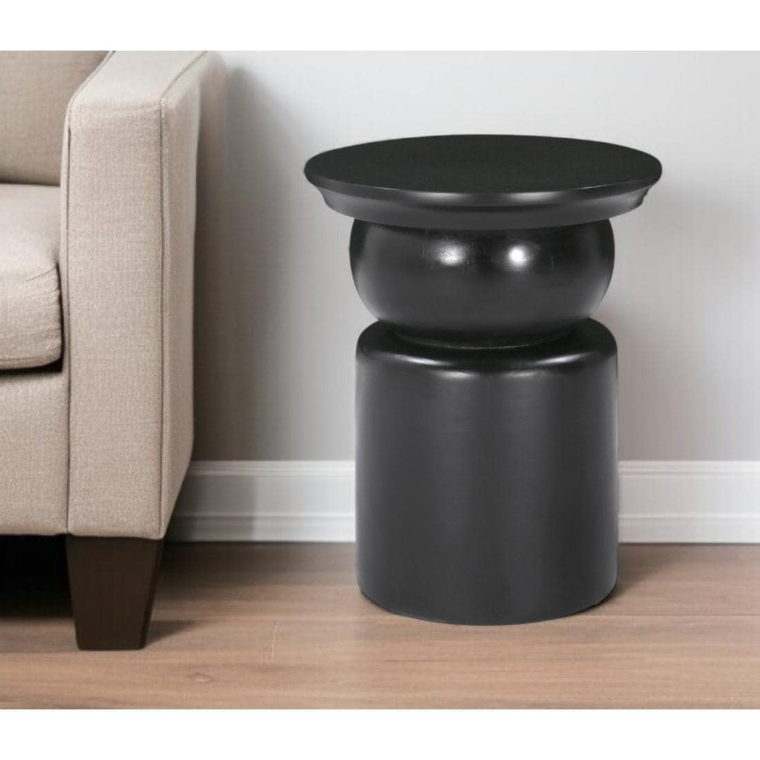 HomeRoots 20 inch Black Solid Wood Round Drum End Table in the End ...