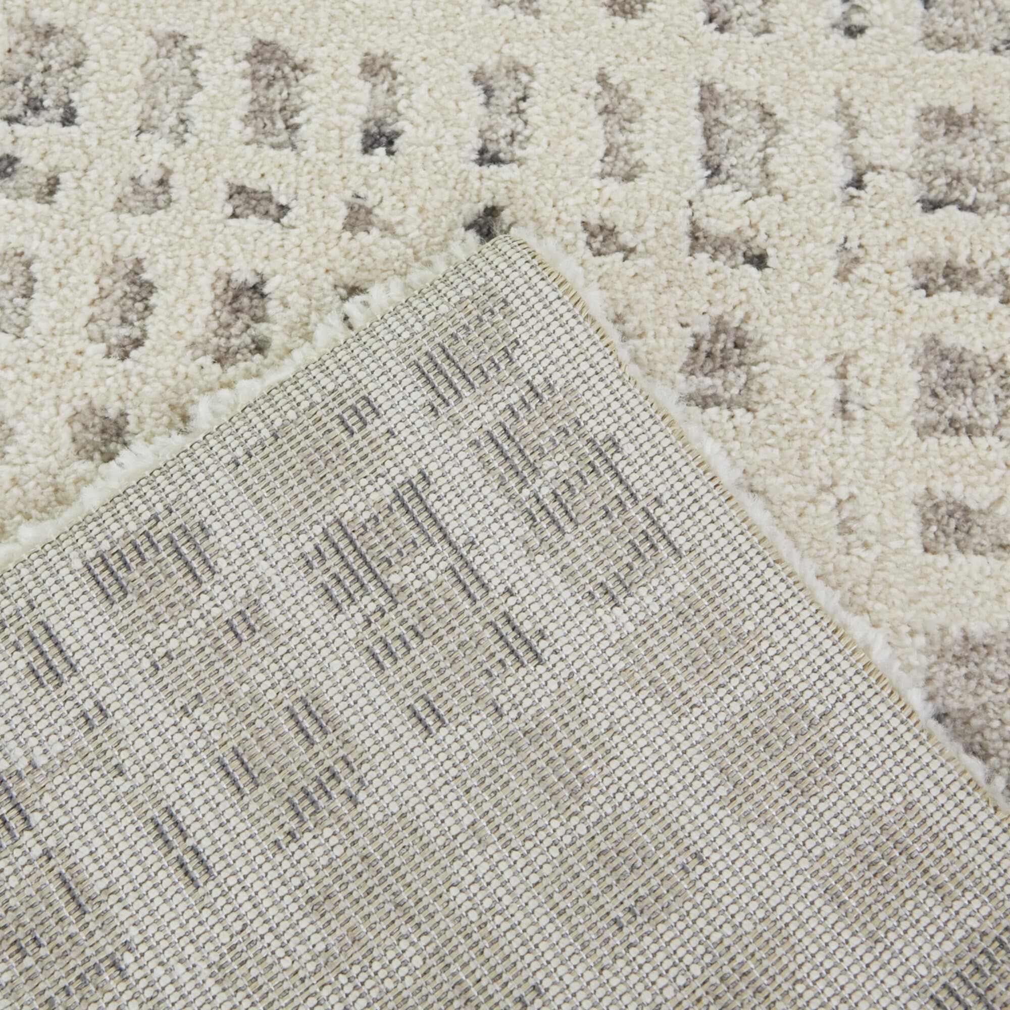 Cream and Gray Abstract Synthetic Rectangular Rug 5'3" x 7'