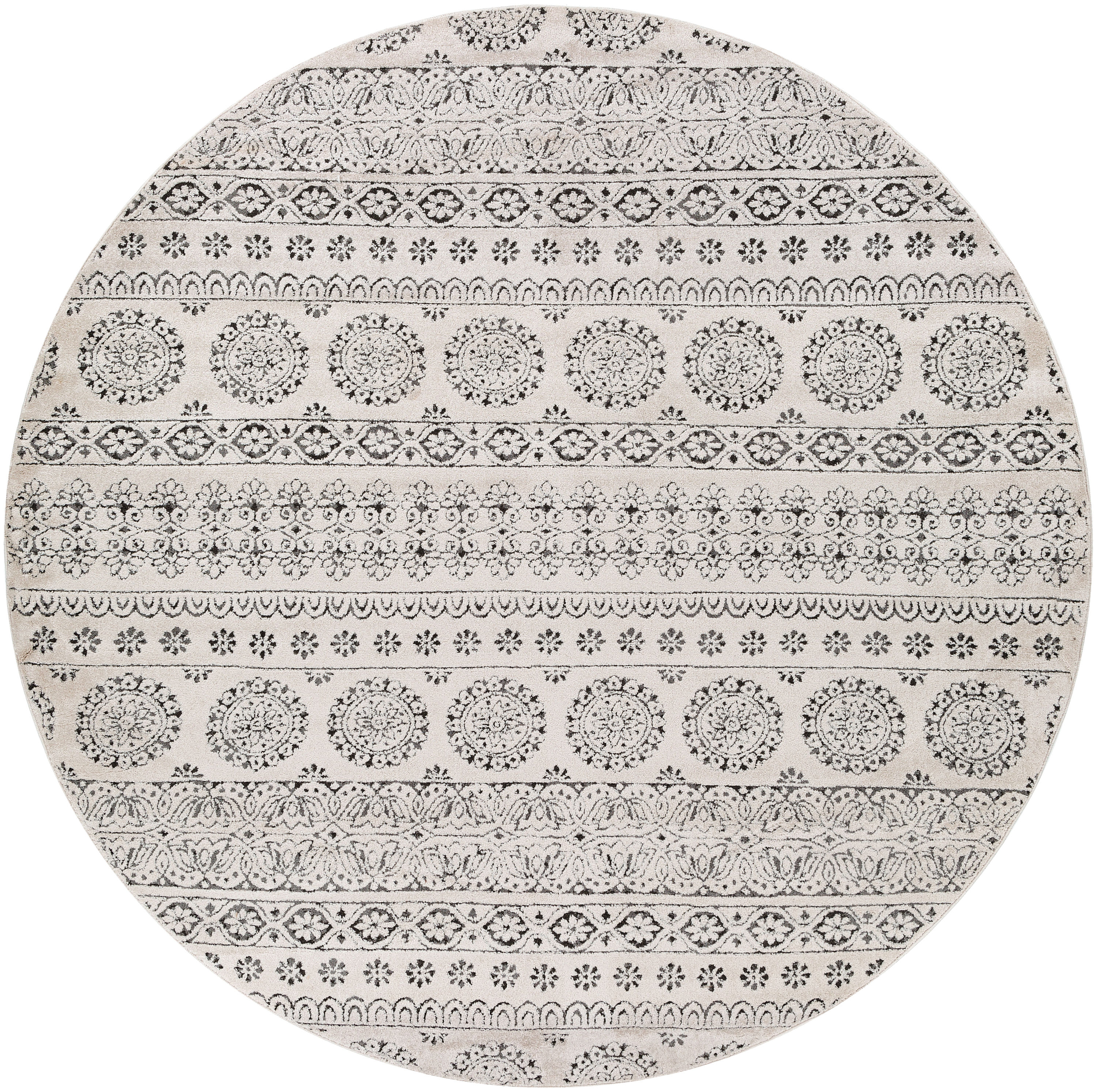 Livabliss BHR2323-710RD Bahar 8 x 8 (ft) Polypropylene Charcoal Round Indoor Medallion Oriental Area rug