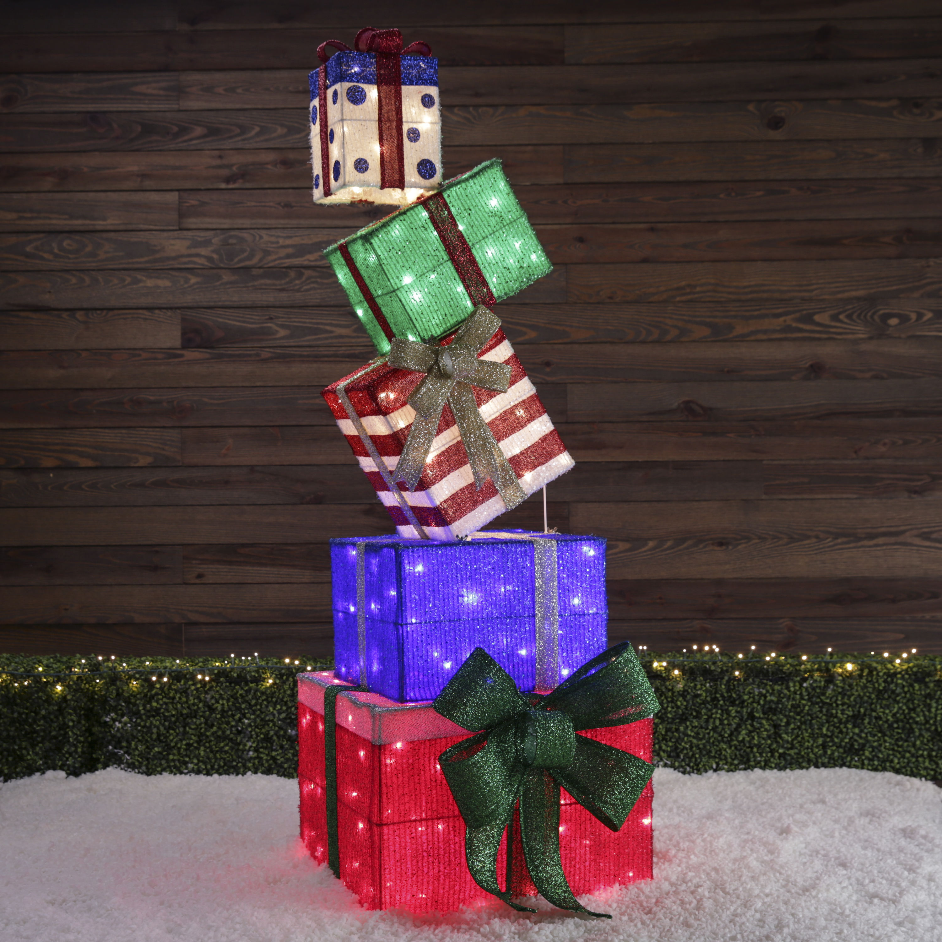 Holiday Living 66-in Gift Boxes Sculpture with Multicolor LED Lights at ...