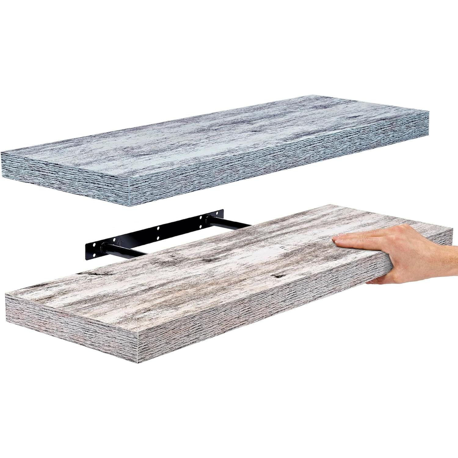 SORBUS WD-FLT-RUS 23.75-Inches L x 9.25-Inches D x 1.5-Inches H Rustic Wood Rectangular Floating shelf 2 Decorative Shelves