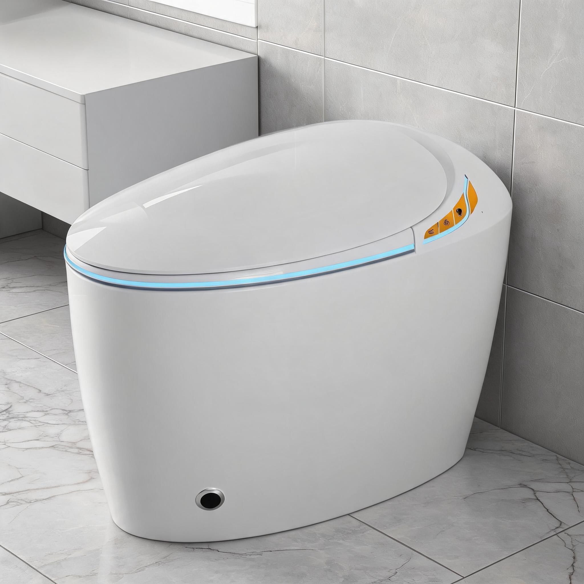 Naturefalls - Porcelain Smart Toilet with Bidet and Foot Sensor in White Finish for Modern Bathrooms