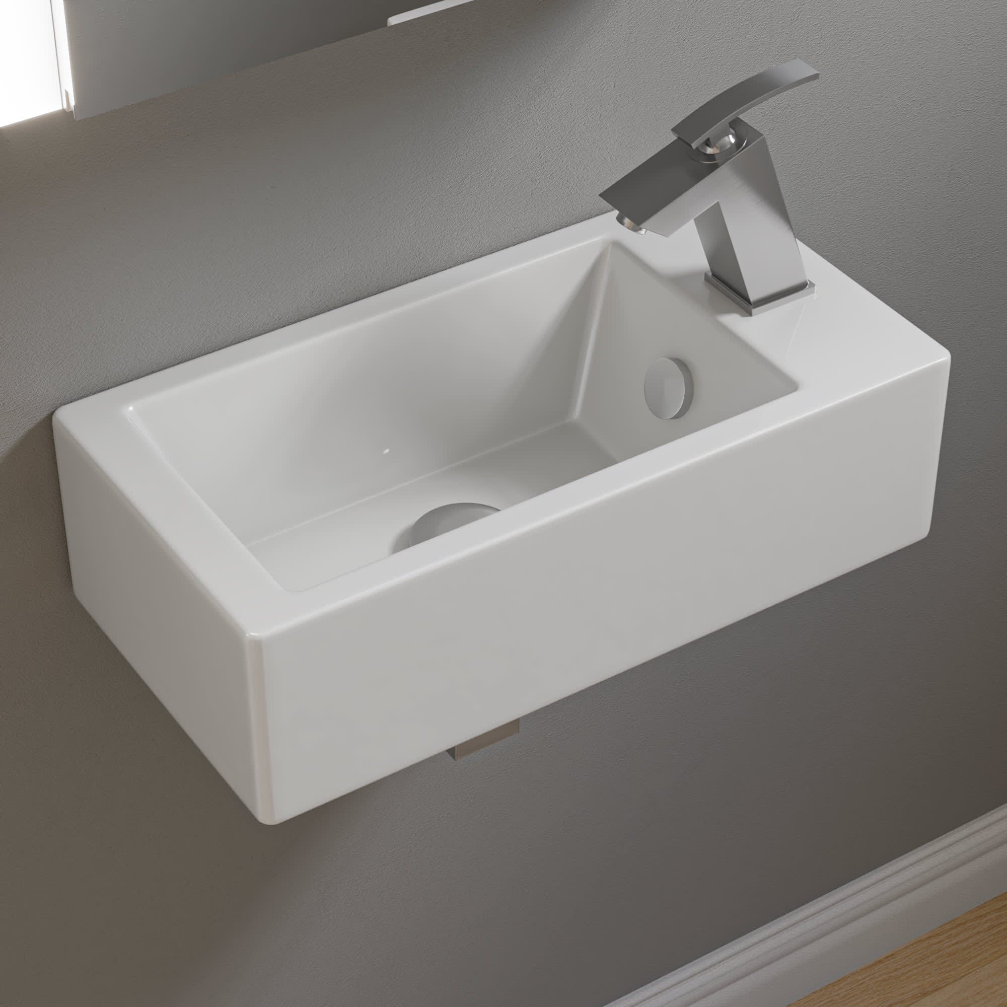 ALFI ABC116 ABC116 White 20-in Small Rectangular Wall Mounted Ceramic Sink with Faucet Hole