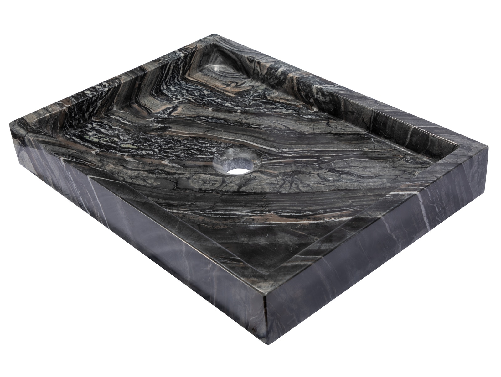 Charcoal Gray Stone Rectangular Vessel Bathroom Sink