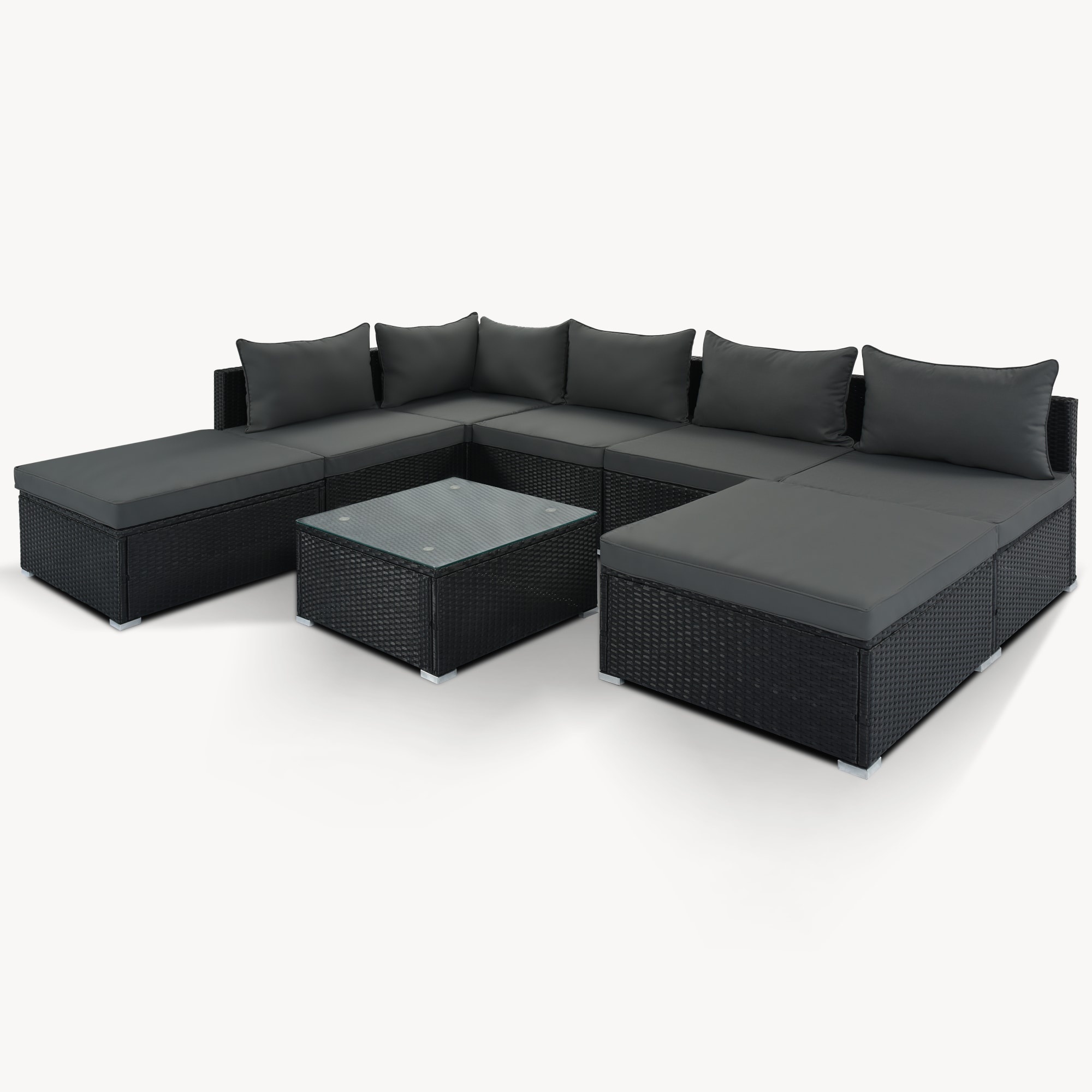 CASAINC HX-SM2002ABC Patio conversation-Set 8-Piece Wicker Patio Conversation Set with Gray Cushions
