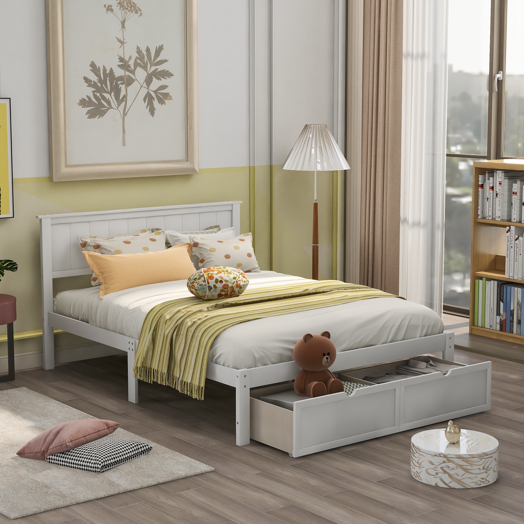 Qualler BWM196530K White Full Wood Platform Bed