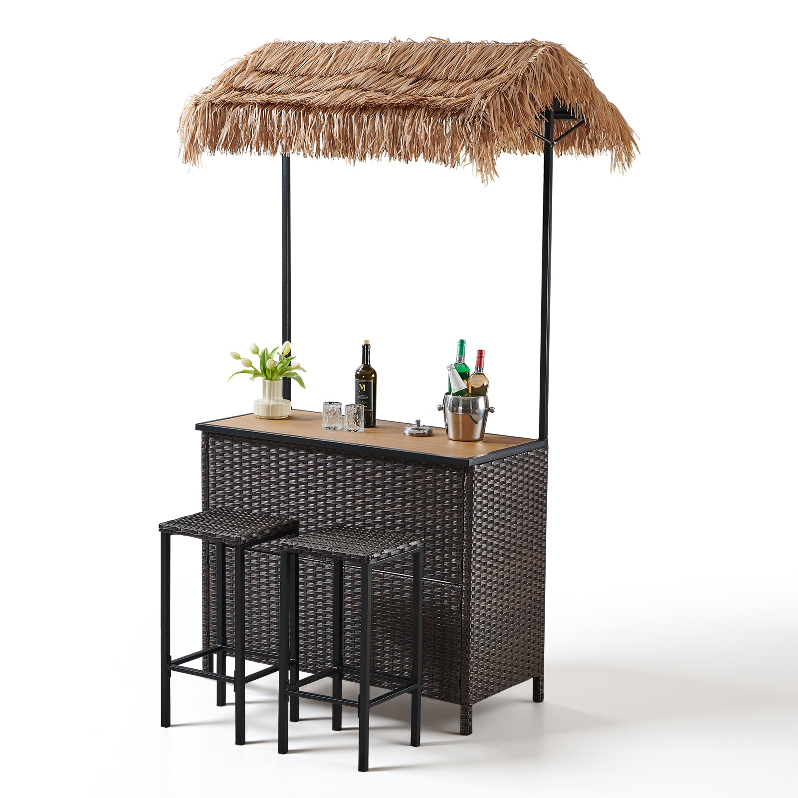 Rilyson Rectangle Wicker Outdoor Bar height Table 20.8-in W x 47.2-in L