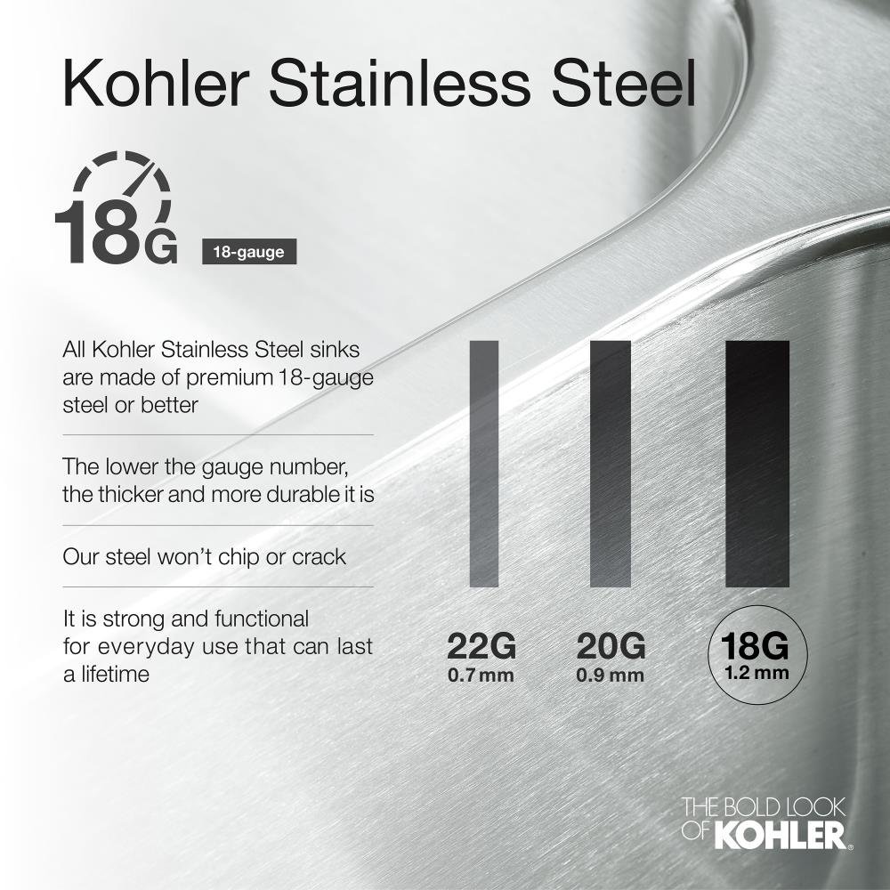 KOHLER Staccato 20-in L x 20-in W Stainless Steel 1-Hole Drop-In ...