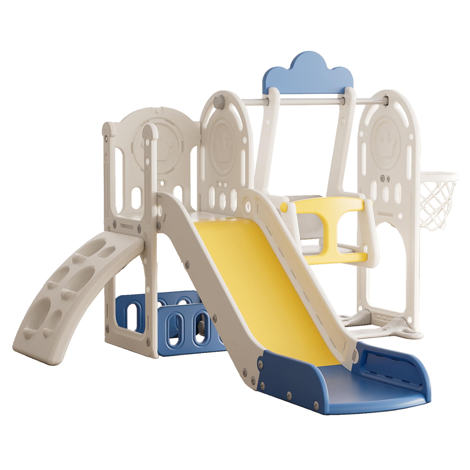 Siavonce Kids Swing-n-slide with Bus Play Structure, Freestanding Bus Toy with Slide and Swing For Toddlers, Bus Slide Set with Basketball Hoop #XH90AAH