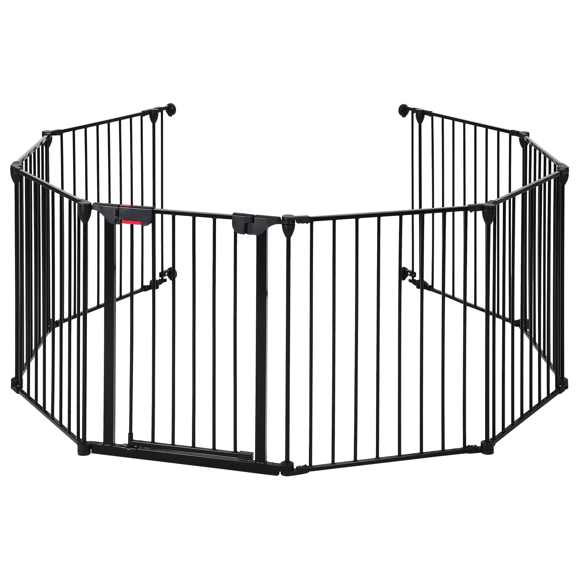 GarveeLife Freestanding Metal Baby and Pet Safety Gate 29in Tall 8 Panel Collapsible Playpen Barrier Walk-Through Door Adjustable and Sturdy Black