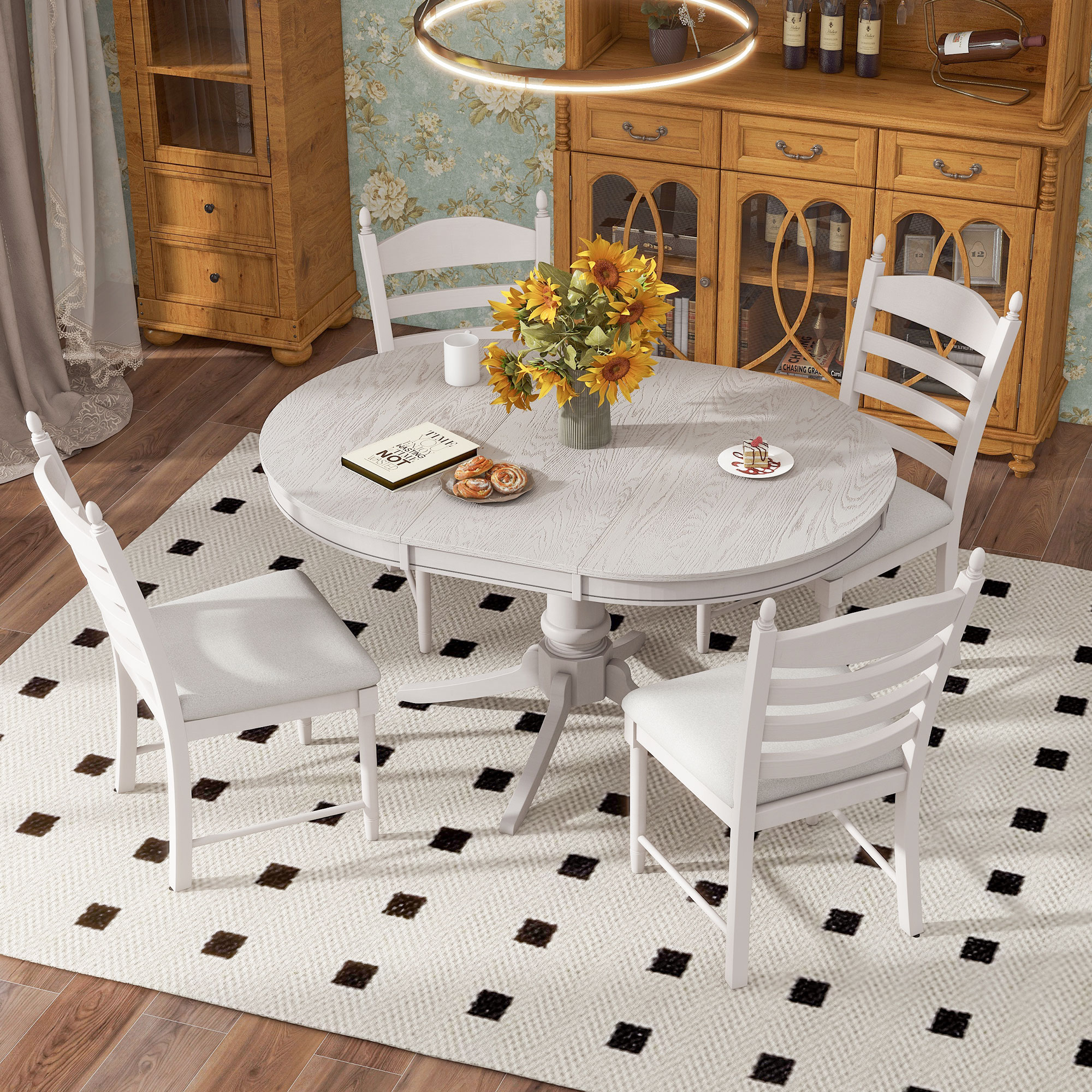 Nestfair DTS0091K Antique White Contemporary/Modern Dining Room Set with Oval Table ( Seats 4 )