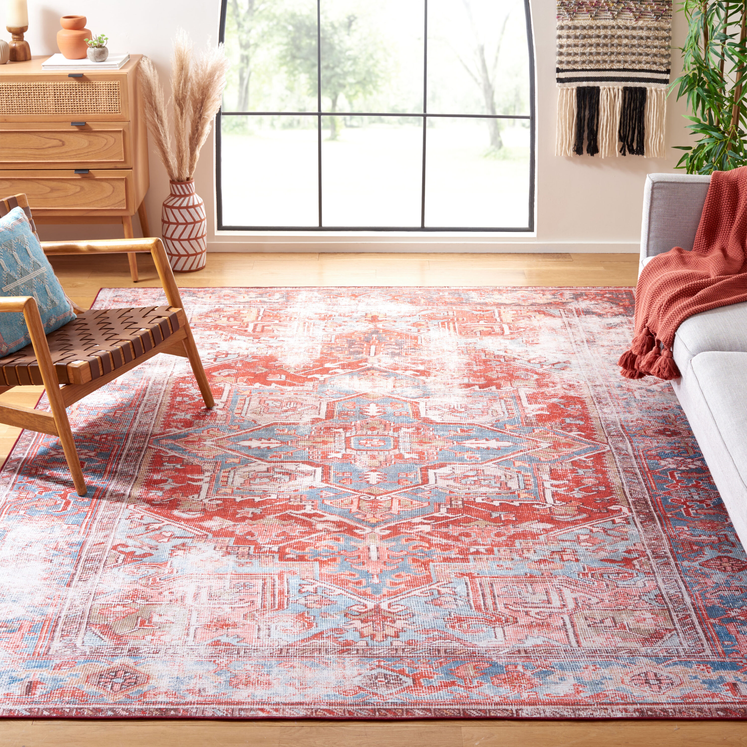 Tucson 167P Rust Blue Machine Washable/Slip Resistant 8ft x 10ft Traditional Rug
