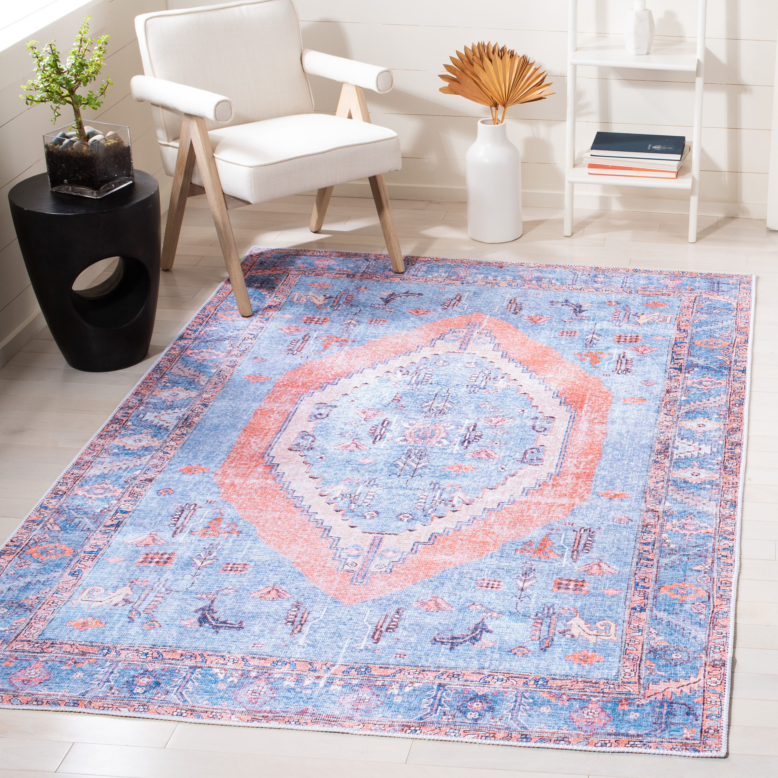 Safavieh SEP356J-5 Serapi 5 x 8 (ft) Loomed Cotton Light Blue/Beige Rectangular Indoor Border Machine washable Area rug