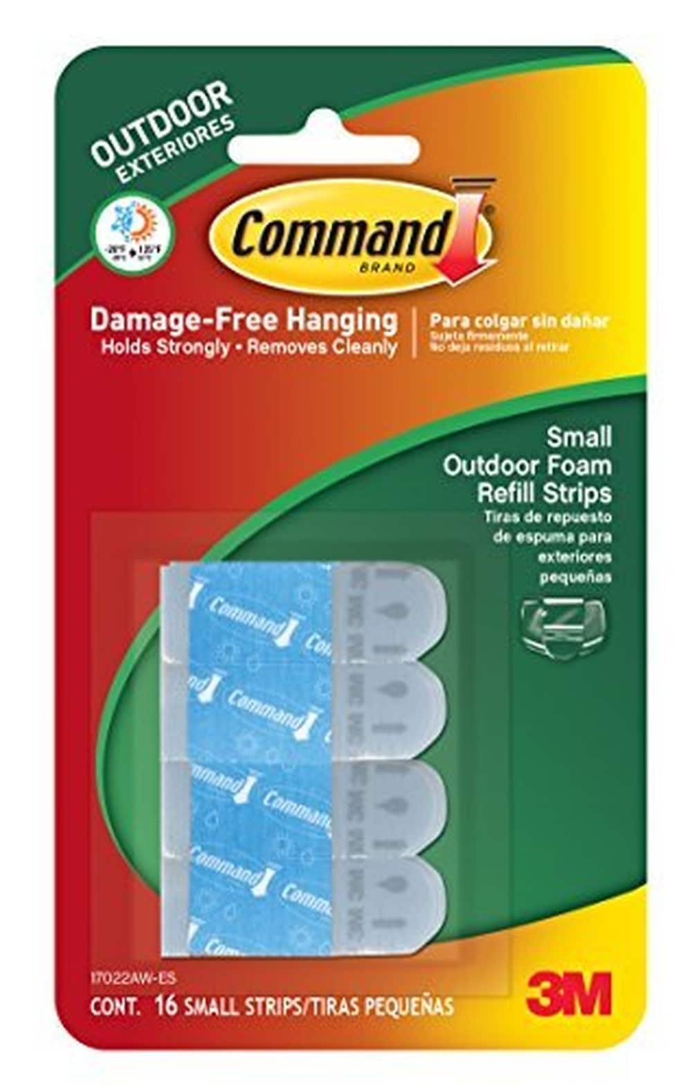 Command  Outdoor Small White Refill Strips 16 Weather Resistant Strips Damage Free Hanging Wall Adhesive Strips to Re-Hang Hooks for Home Decor