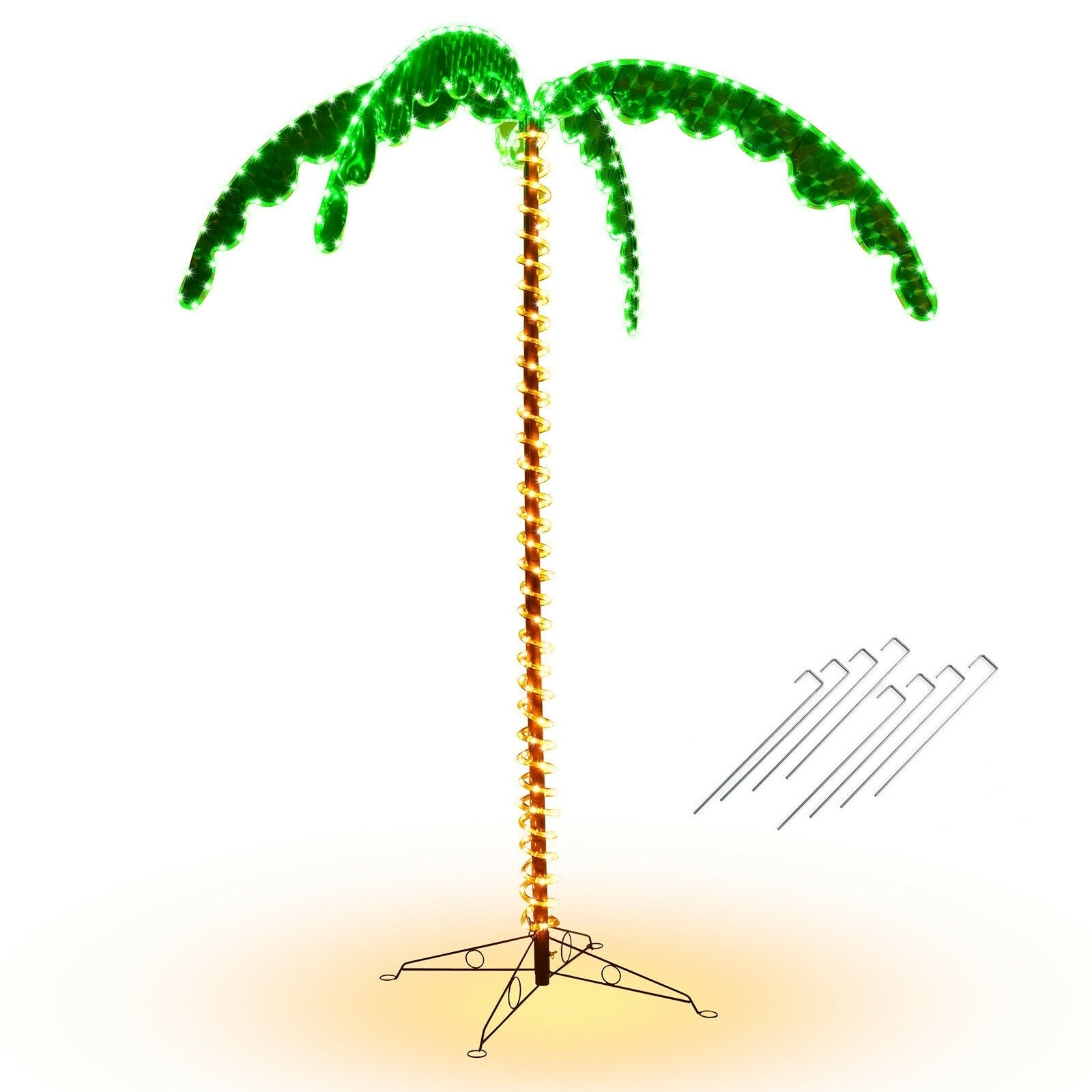 Slickblue D-CO-SU23001UE Pre-Lit Artificial Palm Tree - 5.5ft Free-Standing Tropical Decoration with Warm LED Rope Lights LED Bulbs - Solid Metal Base and Stakes for Garden/Patio/Balcony