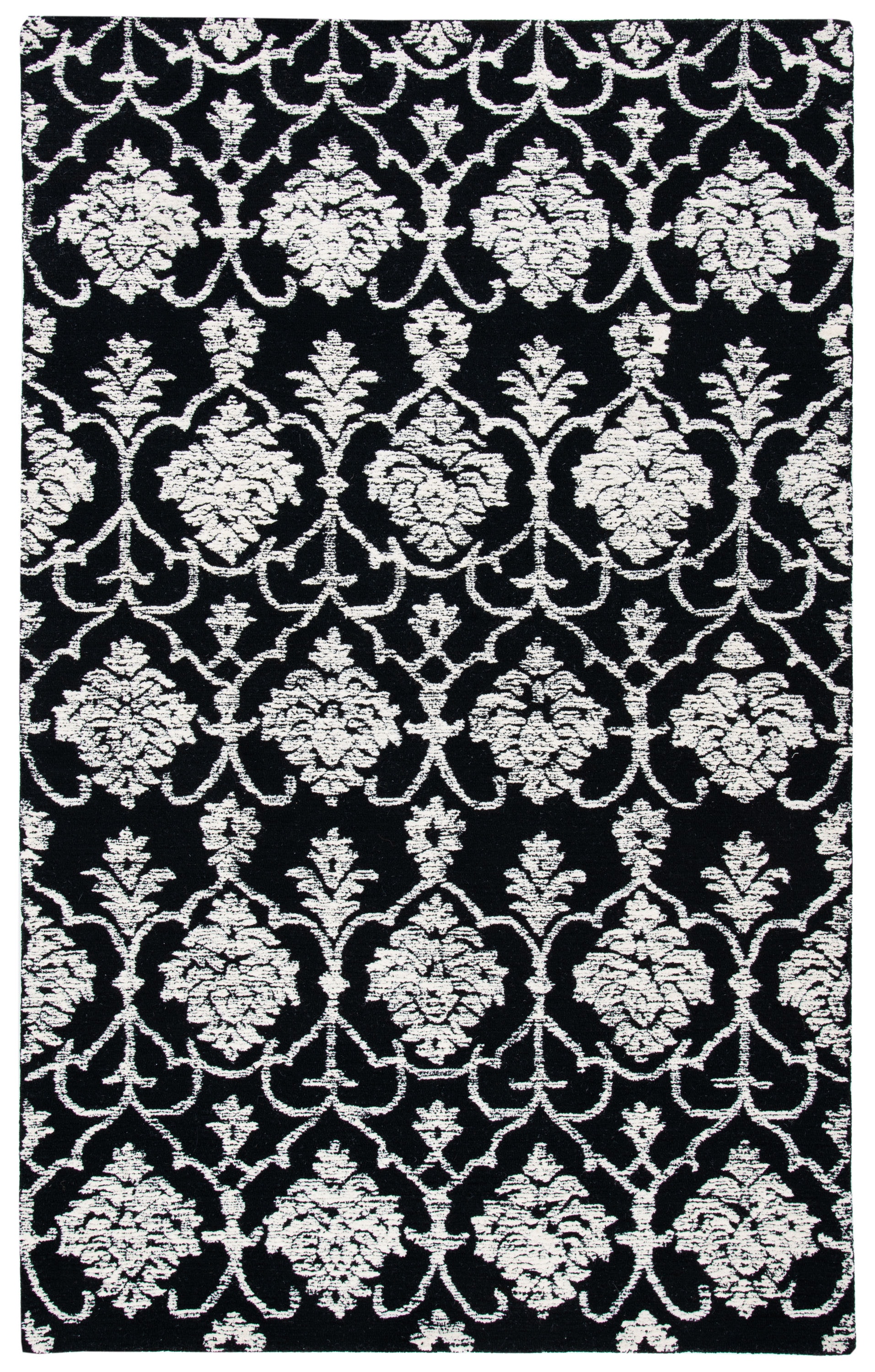Safavieh MET996Z-5 Metro Mizka 5 x 8 (ft) Tufted Wool Black/Ivory Rectangular Indoor Floral/Botanical Farmhouse/Cottage Area rug