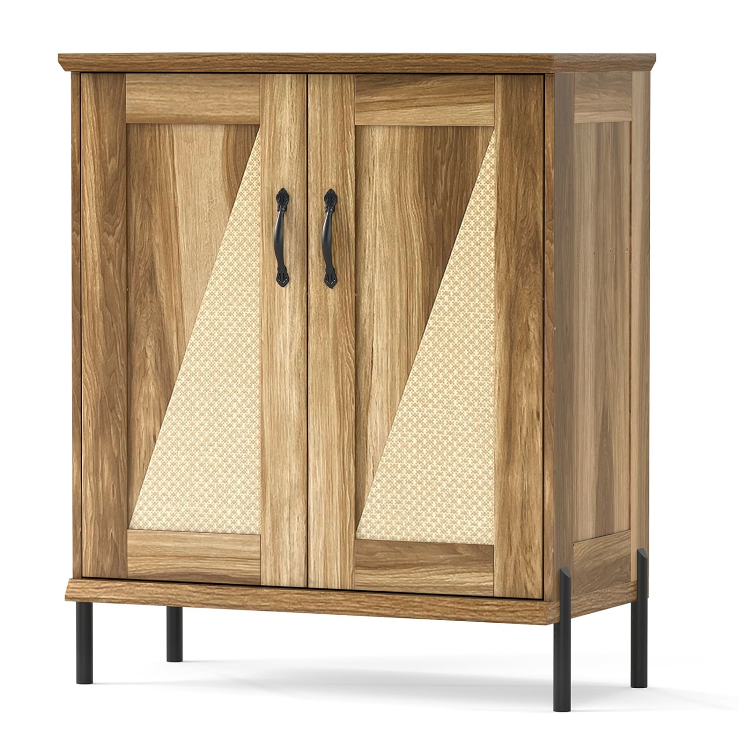 Slickblue Multi Tier Shoe Storage Cabinet with Rattan Doors and Adjustable Shelves for Entryway or Bedroom