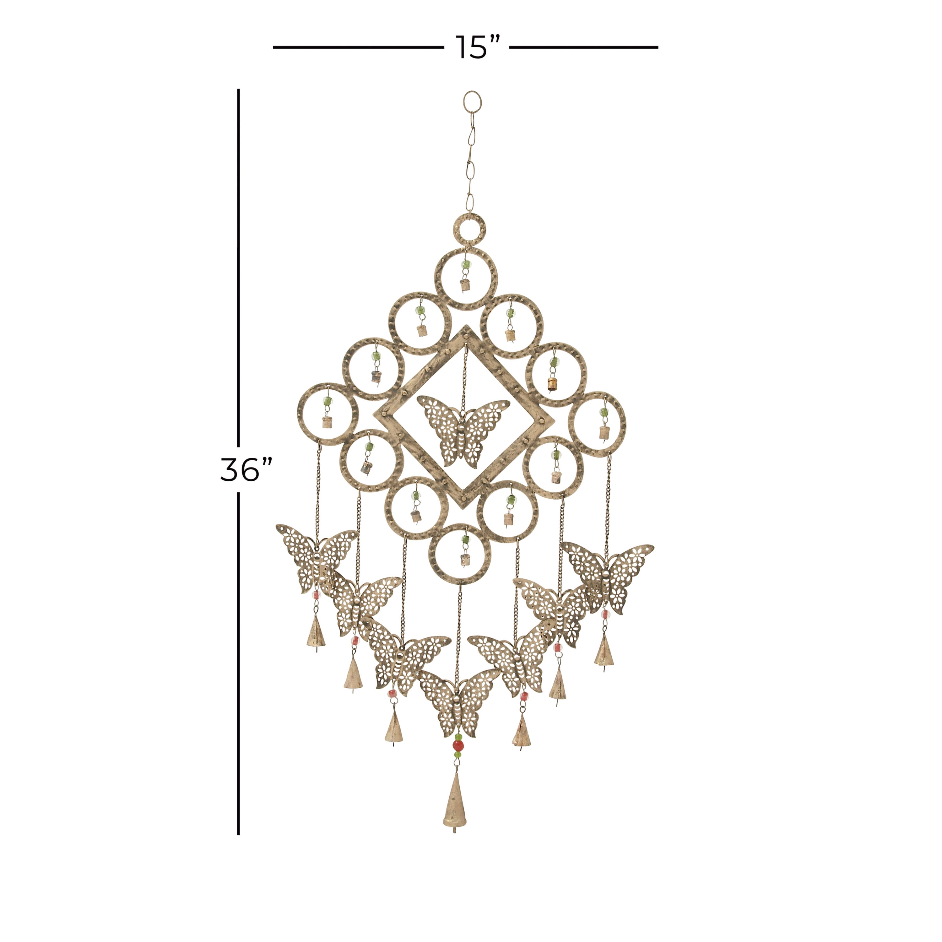 Brass Butterfly Wind Chime with Beads and Bells