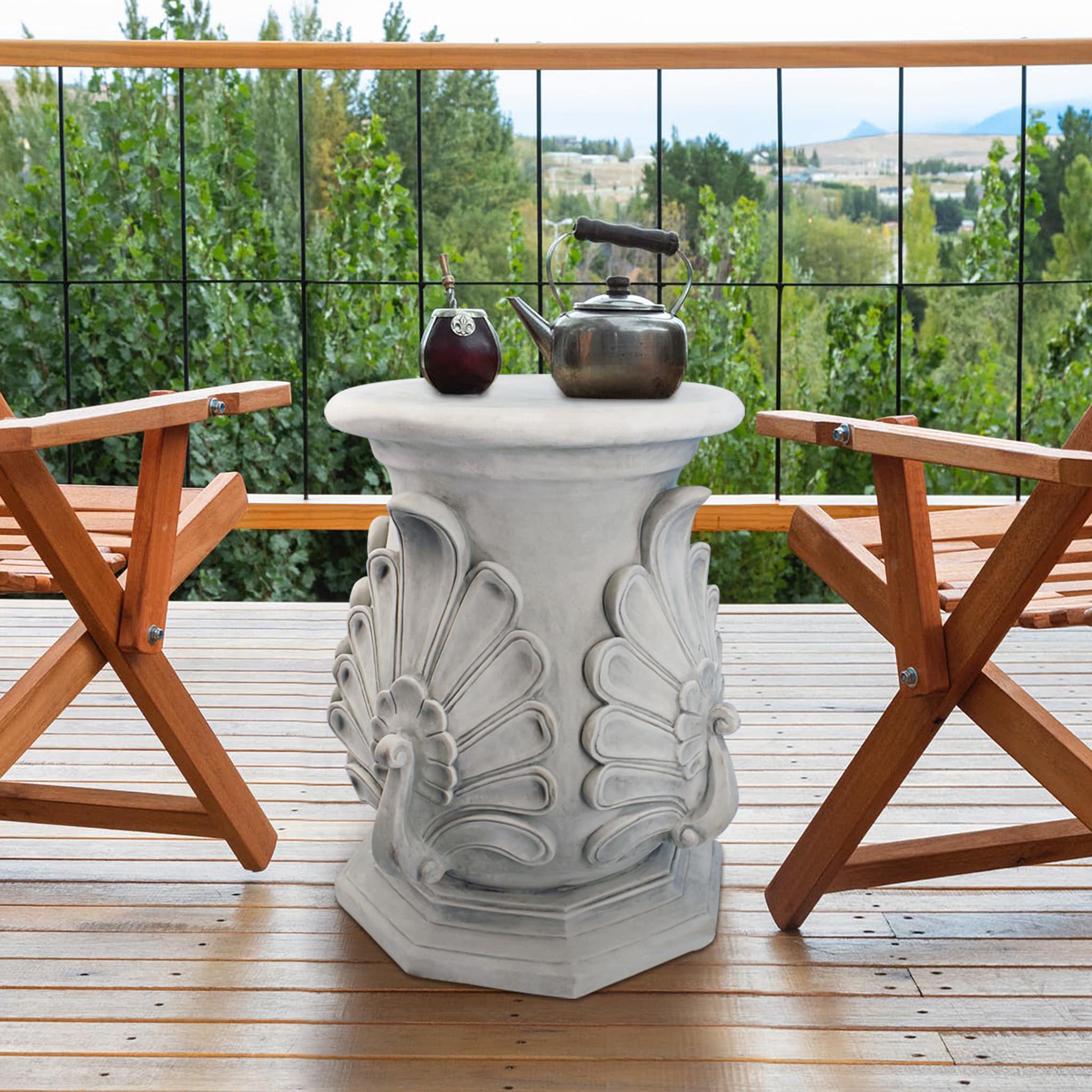 Antique Stone Finish Peacock Pedestal Table