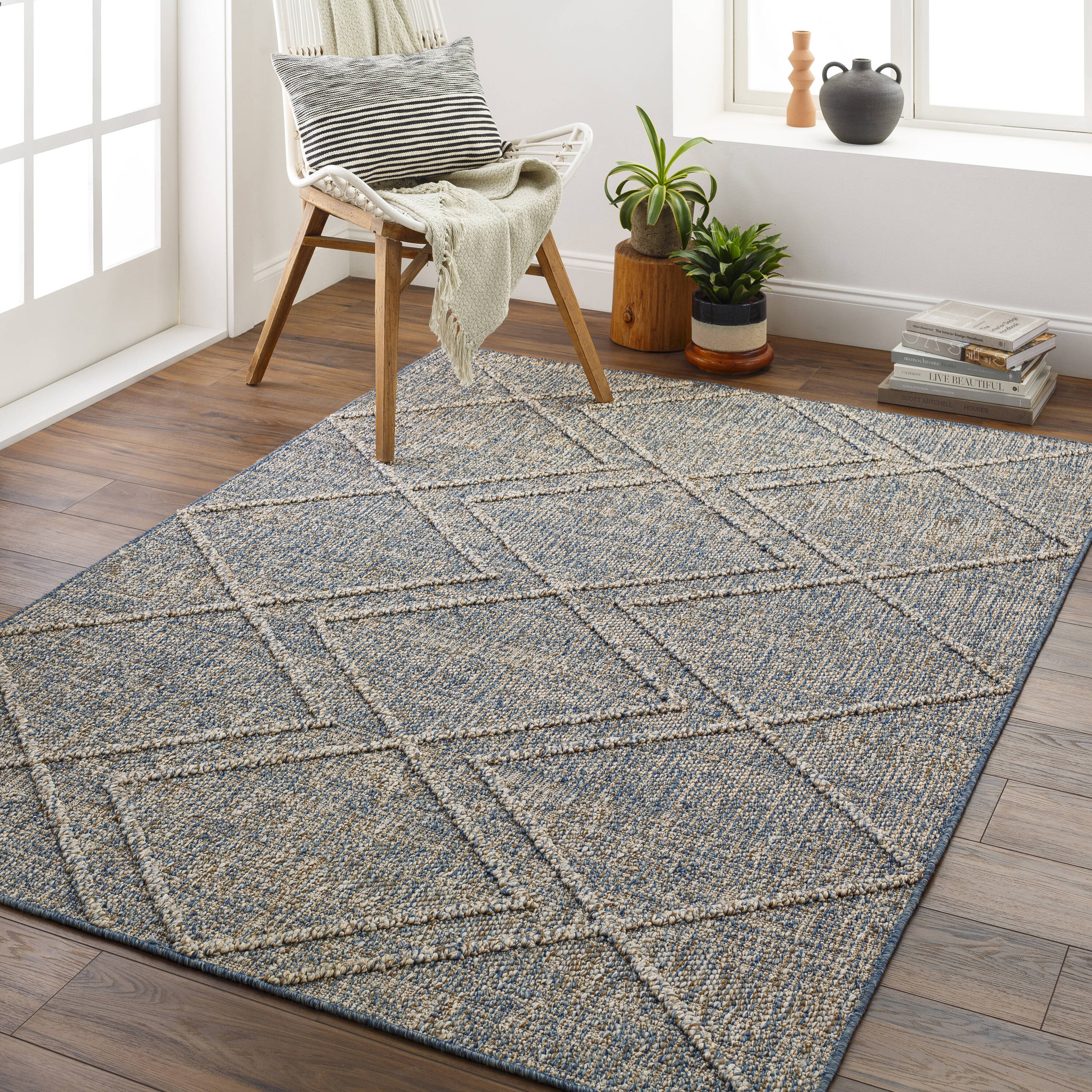 Livabliss SSO2302-679 Sarasota 6 x 9 (ft) Polypropylene Blue Rectangular Indoor/Outdoor Geometric Mid-Century Modern Area rug
