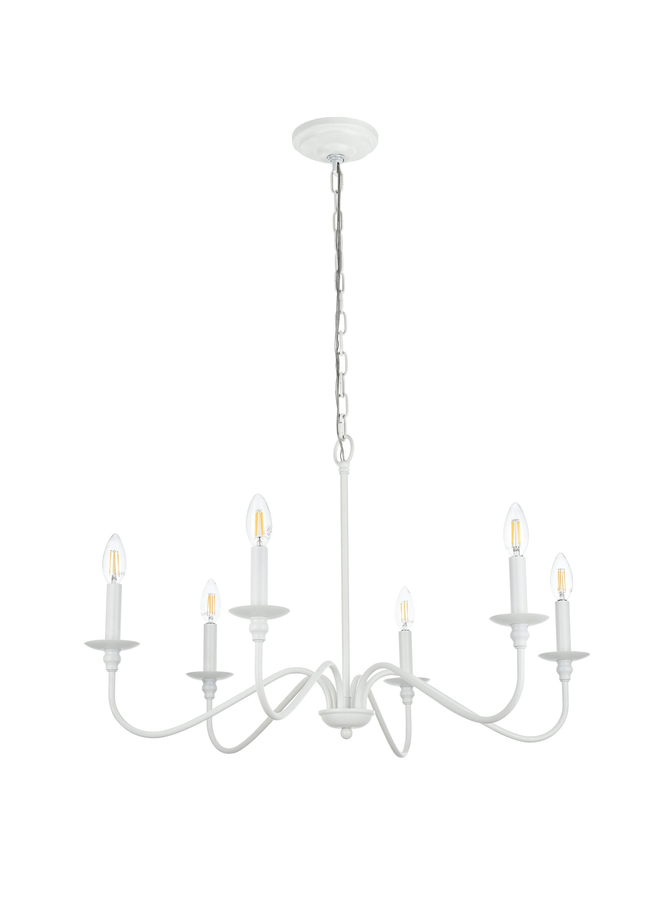 White Iron 6-Light Candle Chandelier with Adjustable Chain