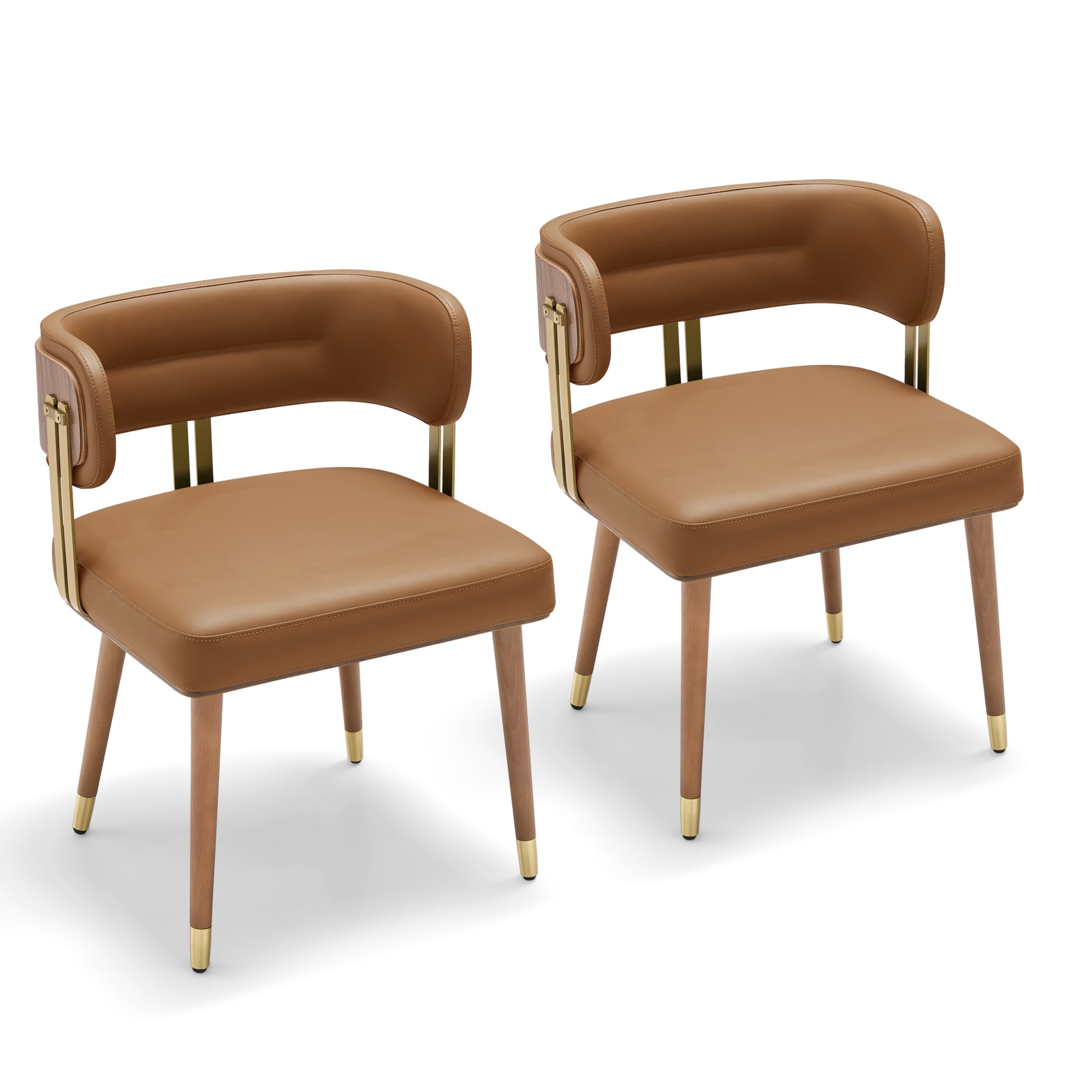 Artplan  Walnut Leather Dining Chairs Set of 2 - Modern Kitchen Chairs with High-Resilience Foam Cushion and Stainless Steel Frame for Dining Room  Easy Assembly